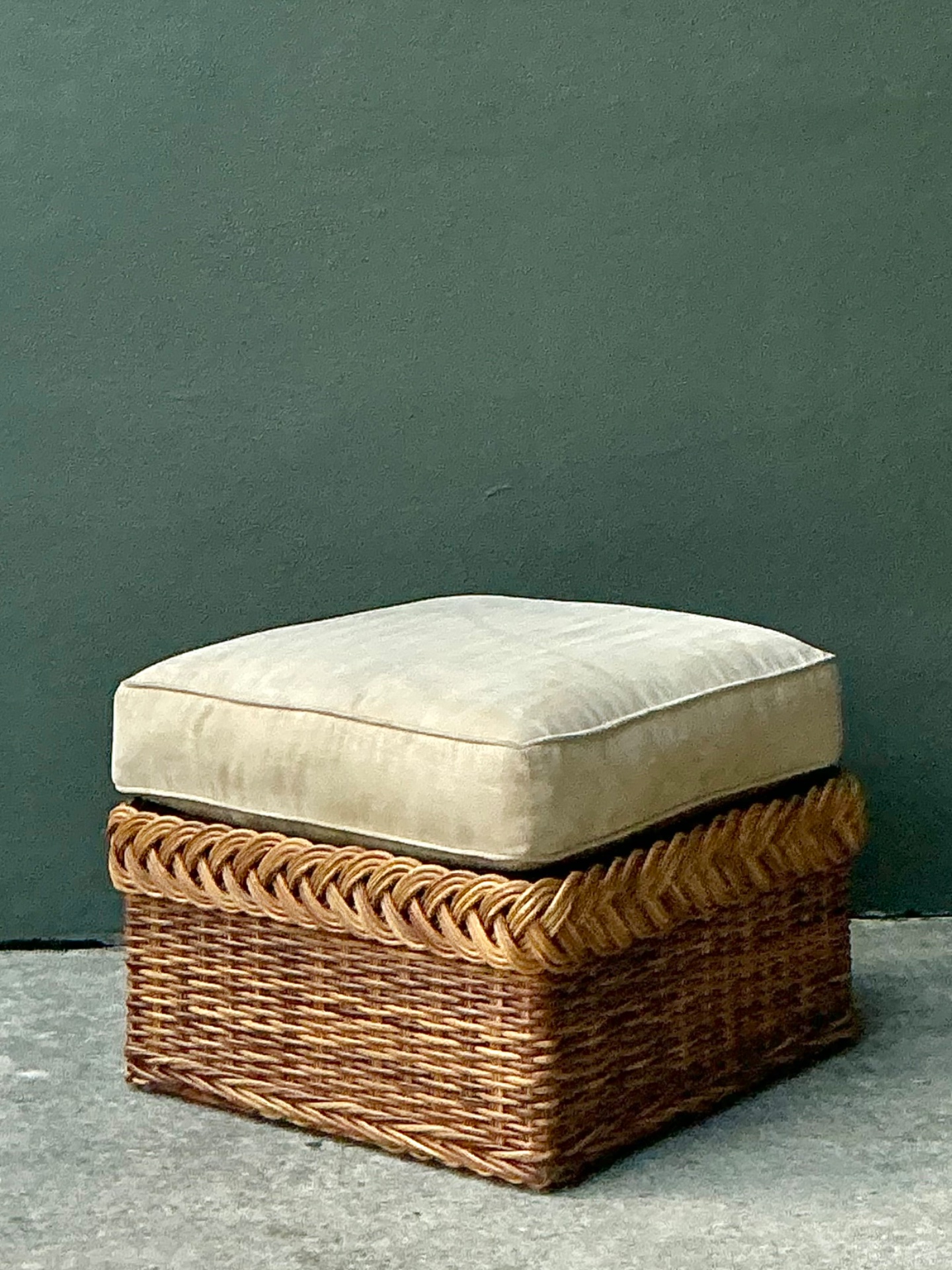 Vintage Braided Rattan Ottoman - Detail view