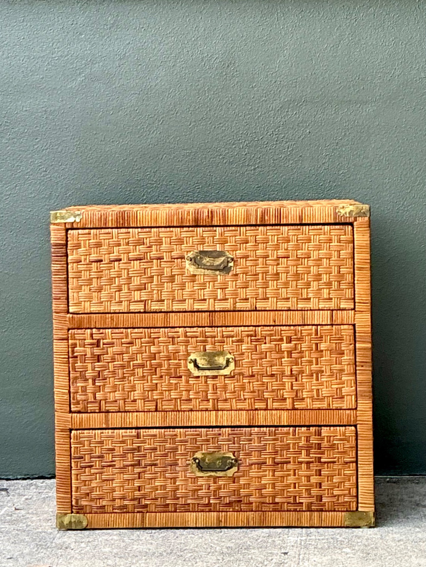 Vintage Woven Rattan Chest of Drawers - Rattan, 30W x 30.25H - Side view