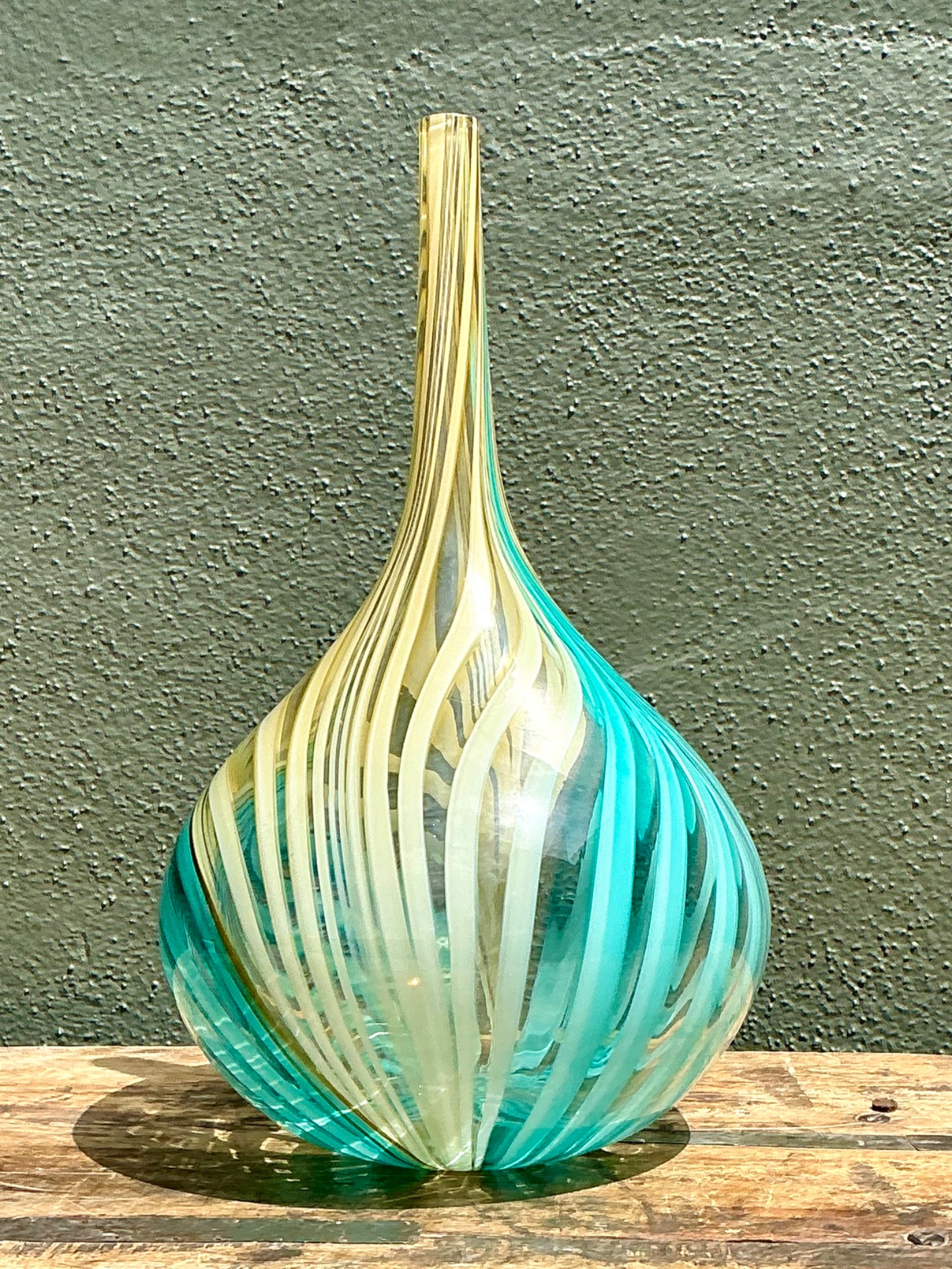 Vintage Glass Swirl Vase After Murano - Side view