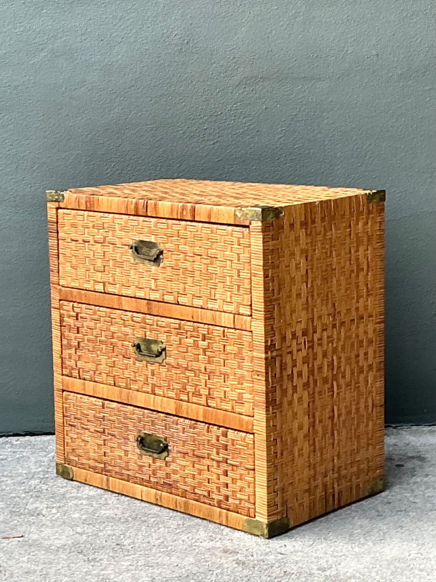 Vintage Woven Rattan Chest of Drawers - Rattan, 30W x 30.25H - Detail view