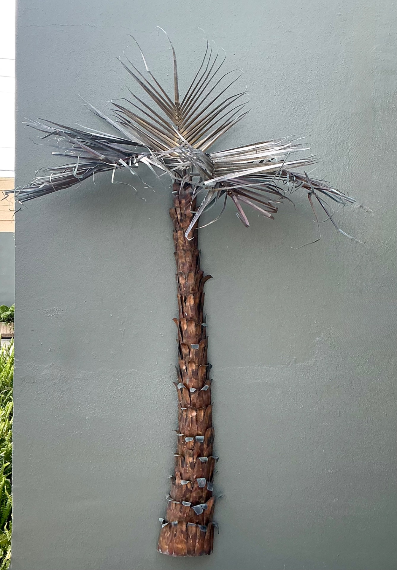 Vintage Metal Palm Tree Wall Sculpture - Side view