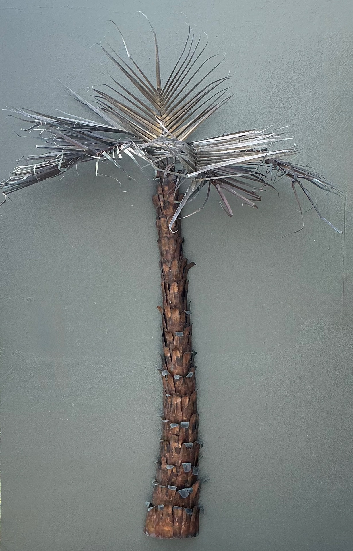 Vintage Metal Palm Tree Wall Sculpture - Top view