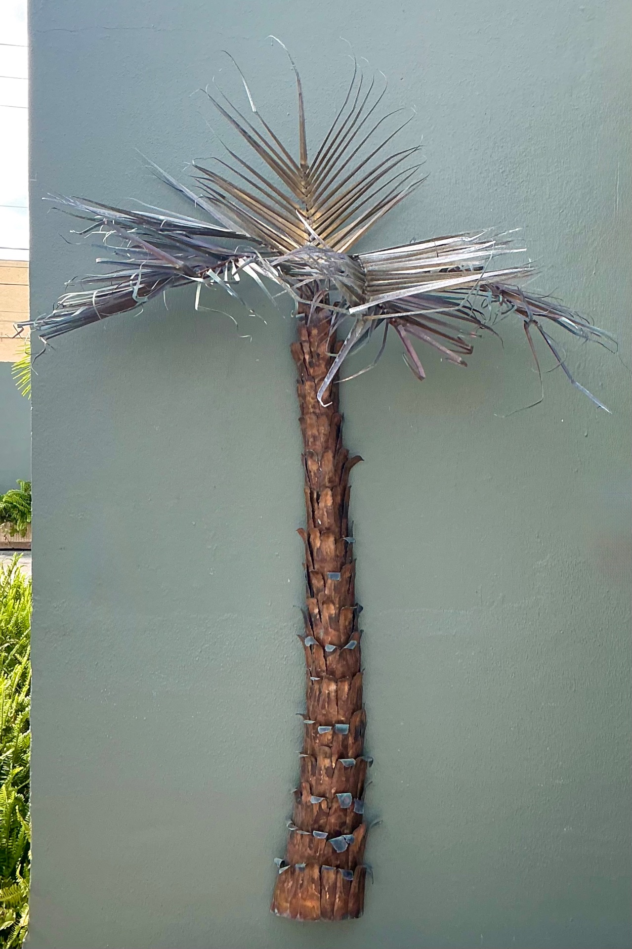 Vintage Metal Palm Tree Wall Sculpture - Detail view