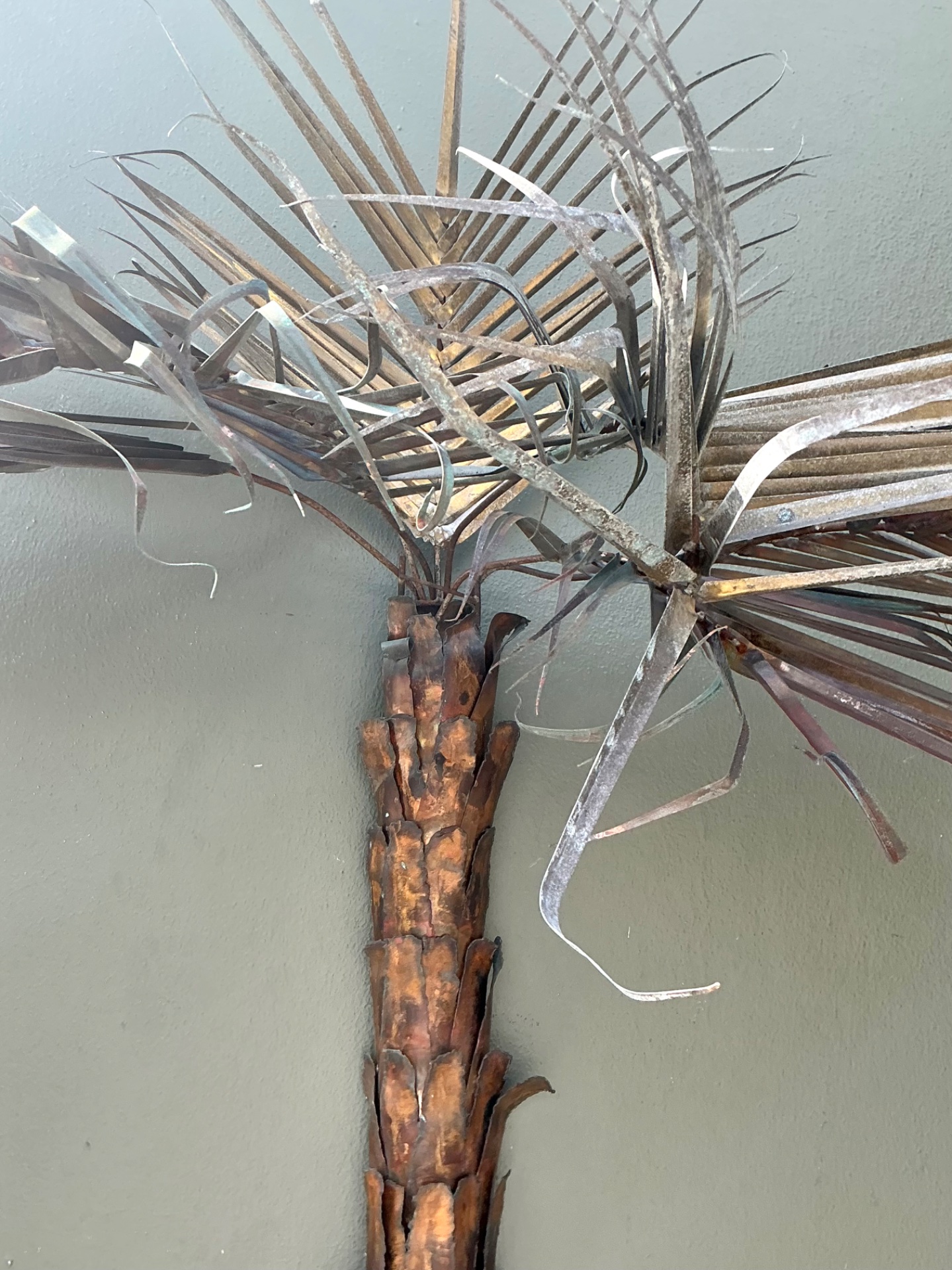 Vintage Metal Palm Tree Wall Sculpture - Back view