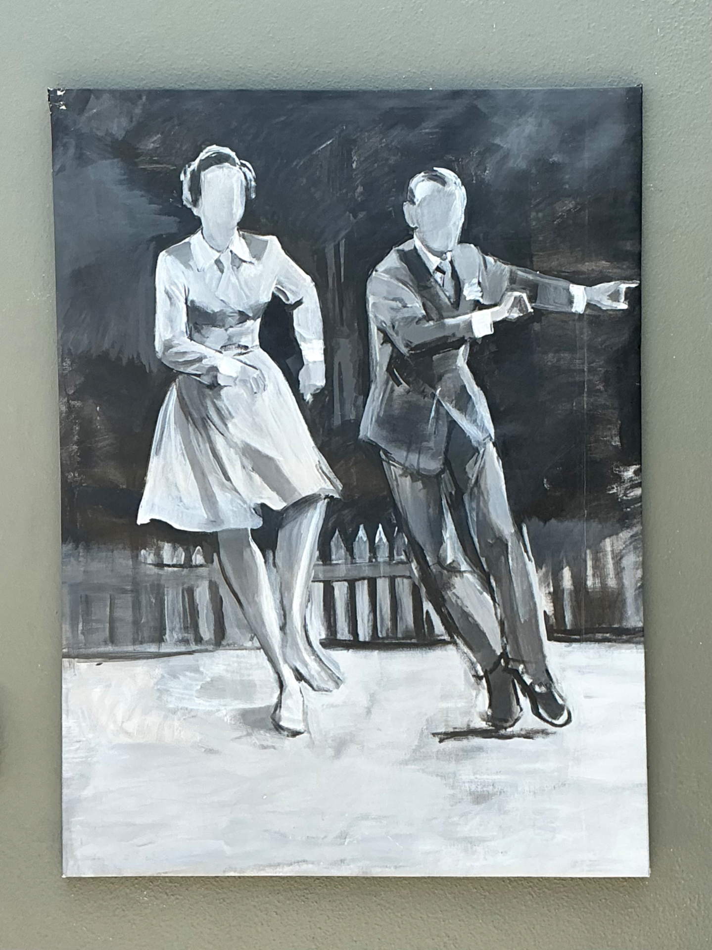 Vintage Black and White Dance Portrait on Canvas - Side view