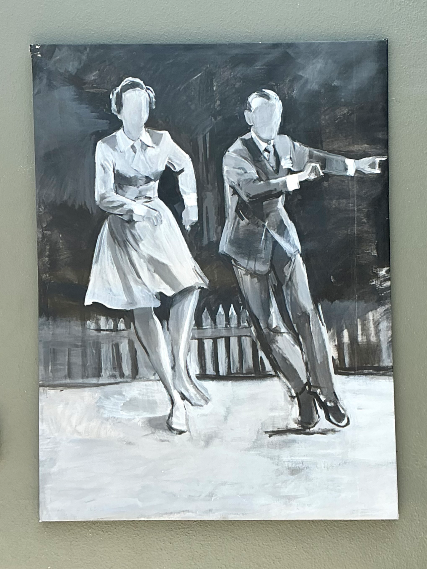 Vintage Black and White Dance Portrait on Canvas - Top view