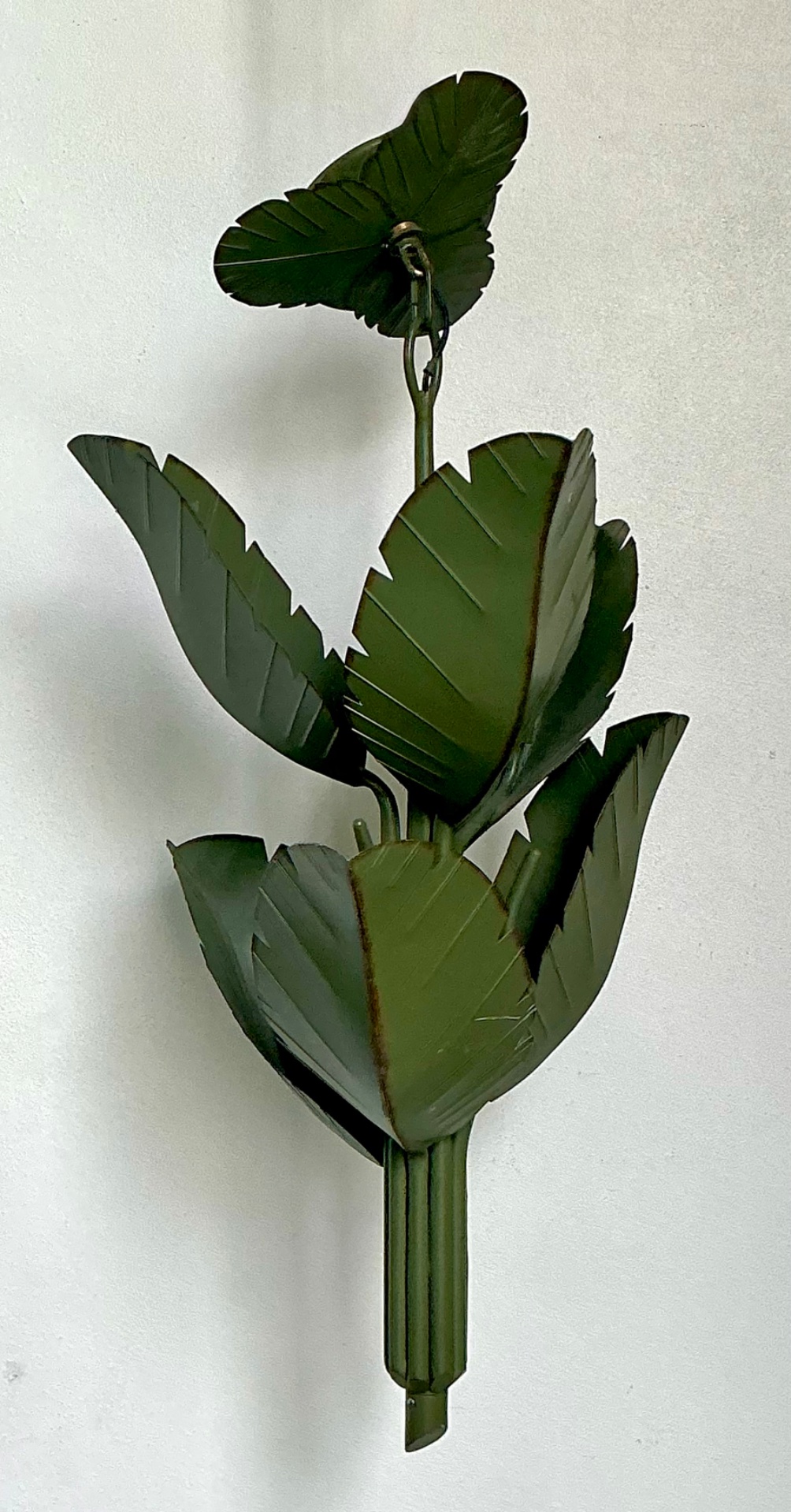 Vintage Green Banana Leaf Six Arm Chandelier - Top view