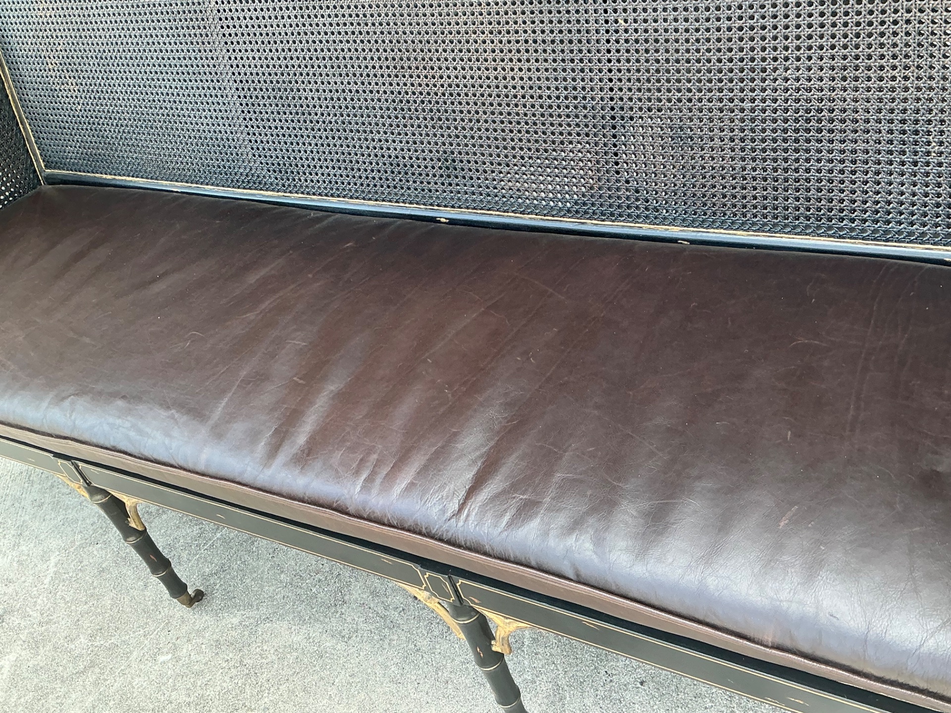 Vintage Leather Cushion Cane Settee - Top view