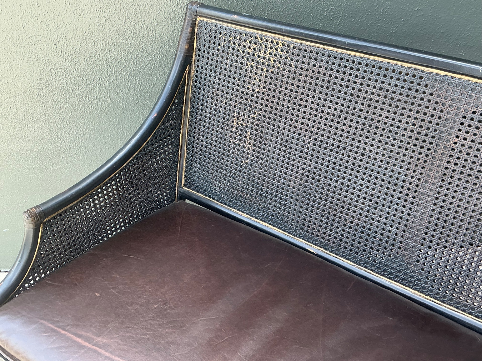 Vintage Leather Cushion Cane Settee - Detail view