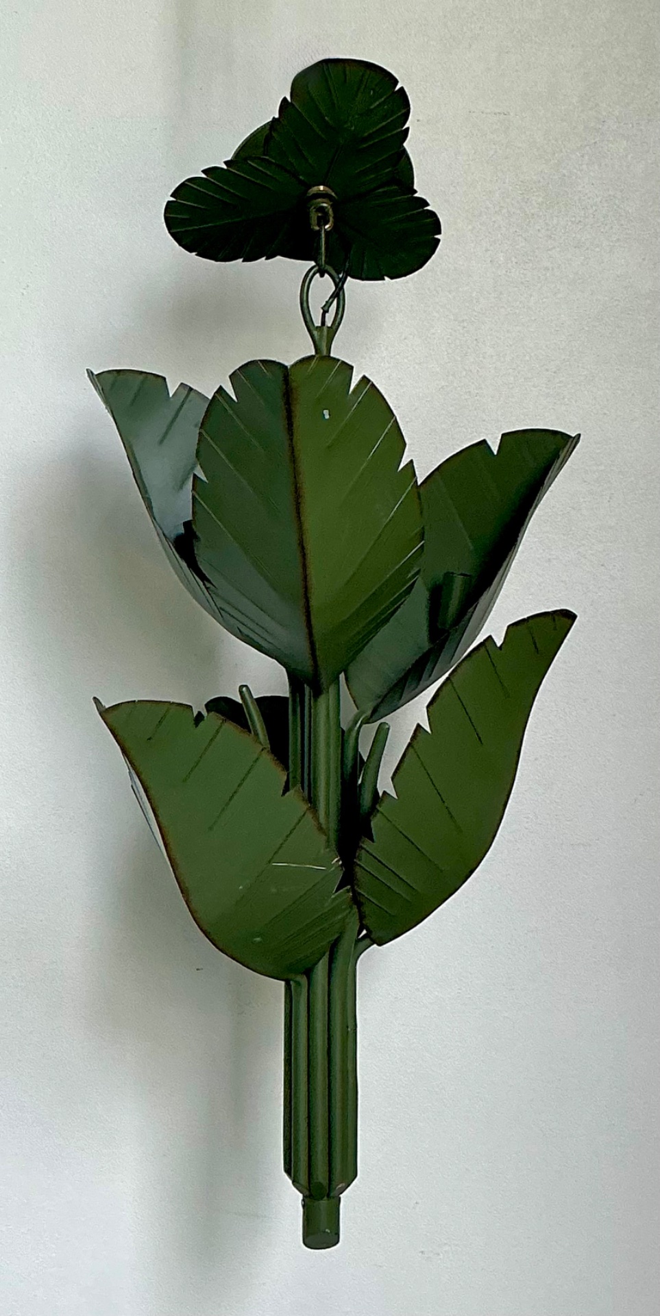 Vintage Green Banana Leaf Six Arm Chandelier - Detail view