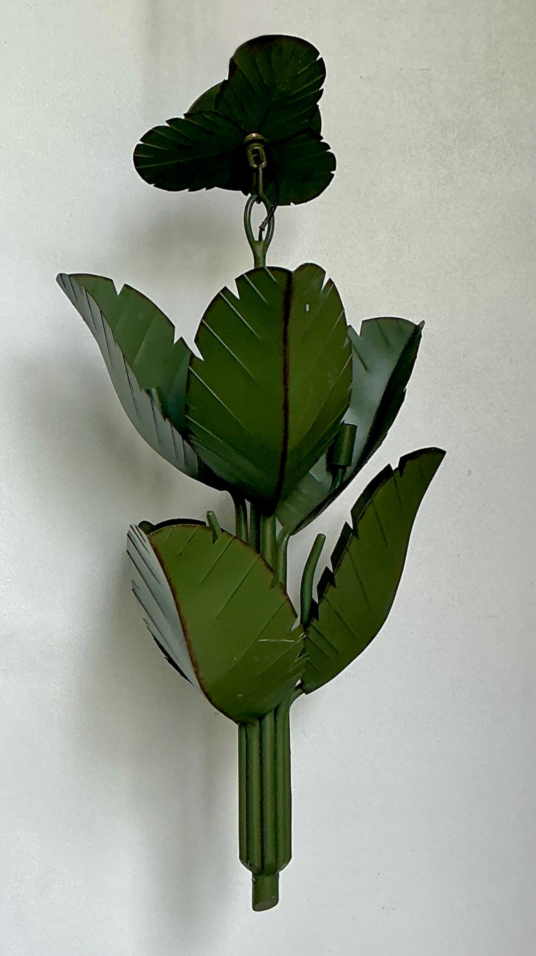 Vintage Green Banana Leaf Six Arm Chandelier - Back view