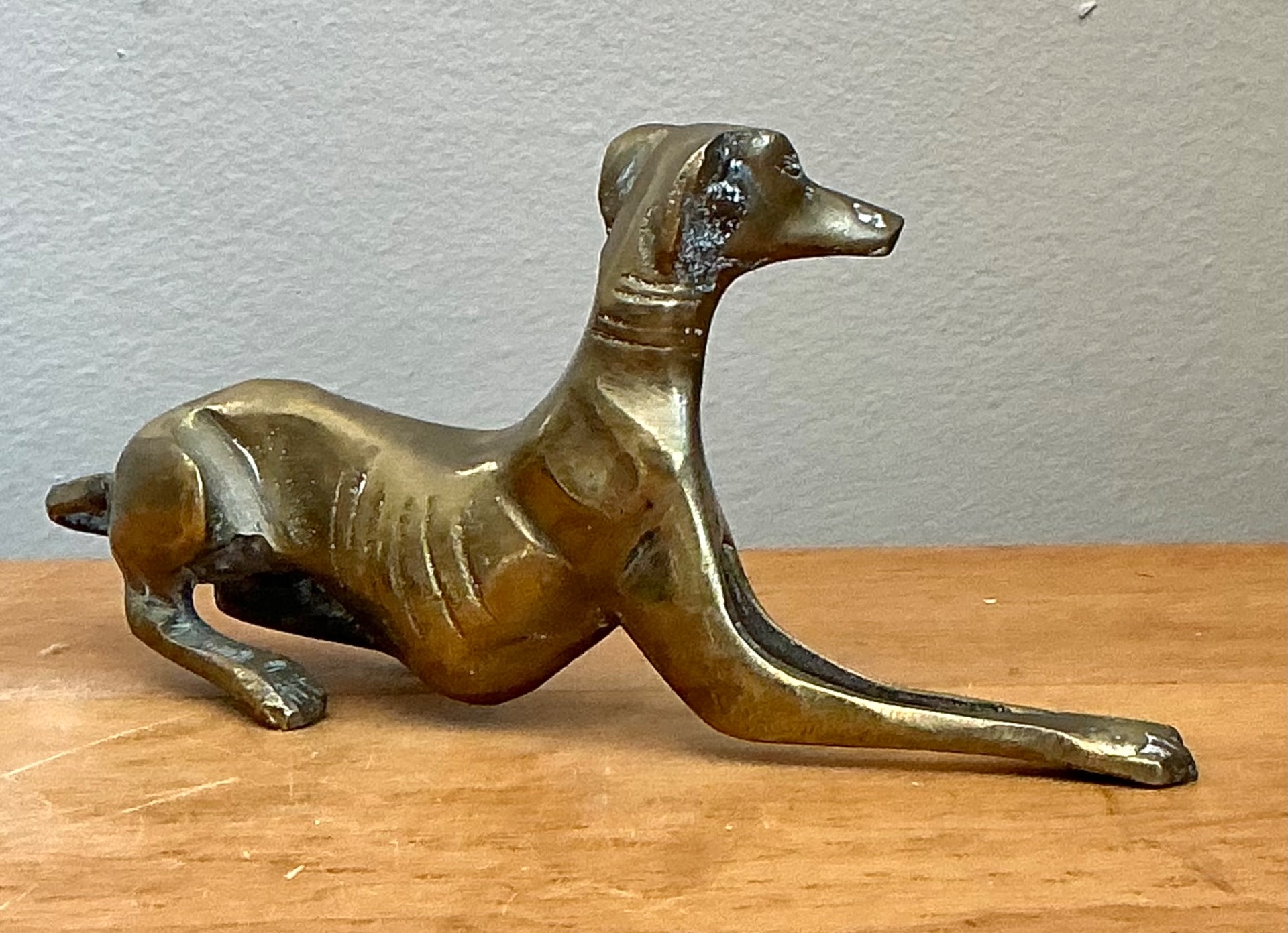 Vintage Brass Greyhound Sculpture - Side view