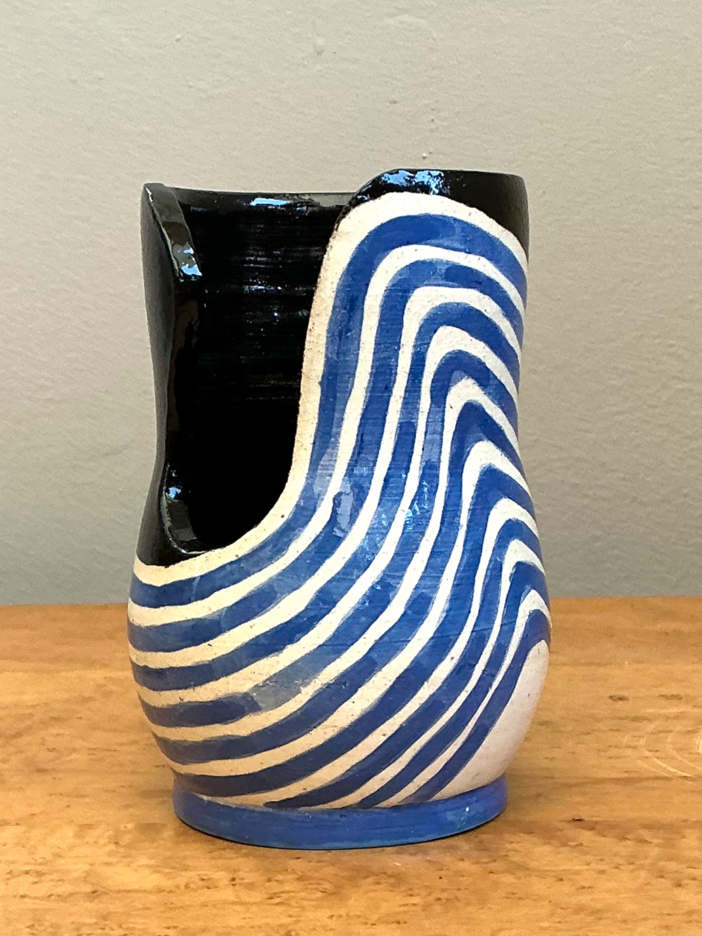 Vintage Abstract Studio Pottery Vase - Ceramic, 3.75W x 6H - Side view