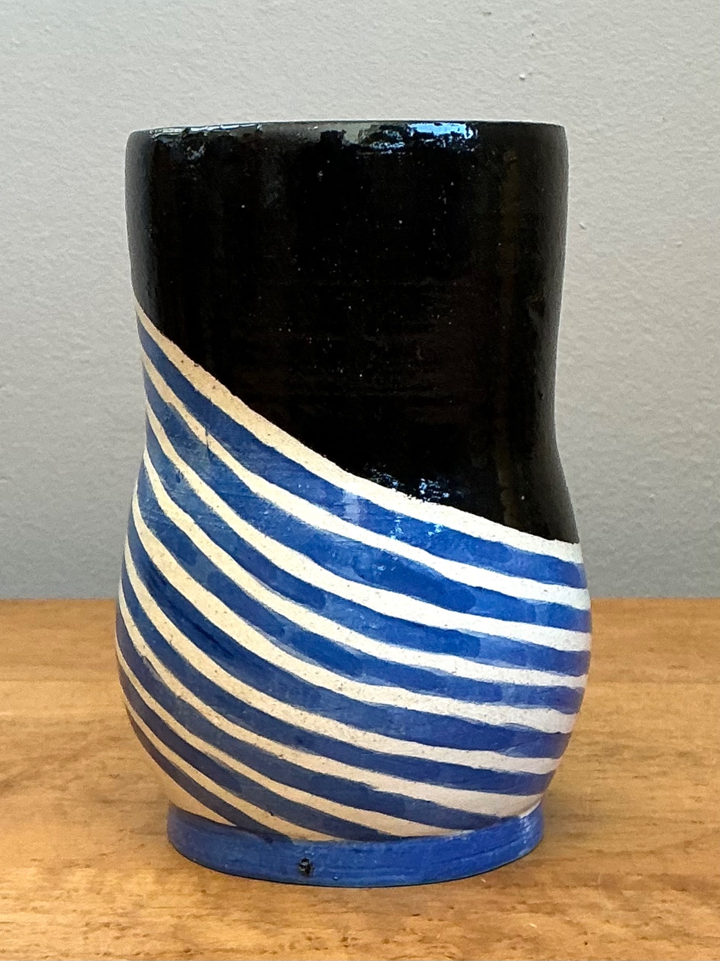 Vintage Abstract Studio Pottery Vase - Ceramic, 3.75W x 6H - Top view