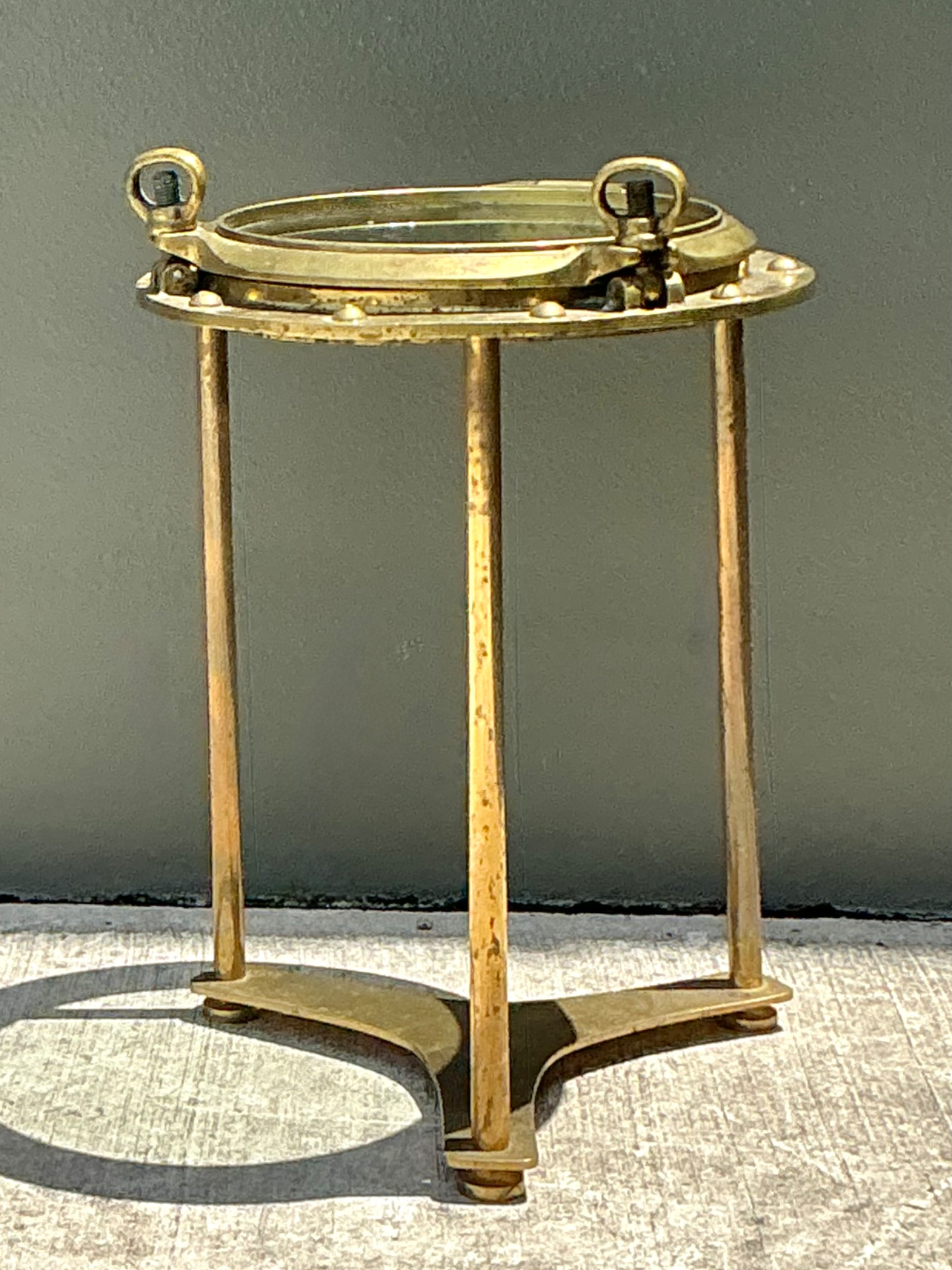 Vintage Brass and Glass Porthole Accent Table - Side view