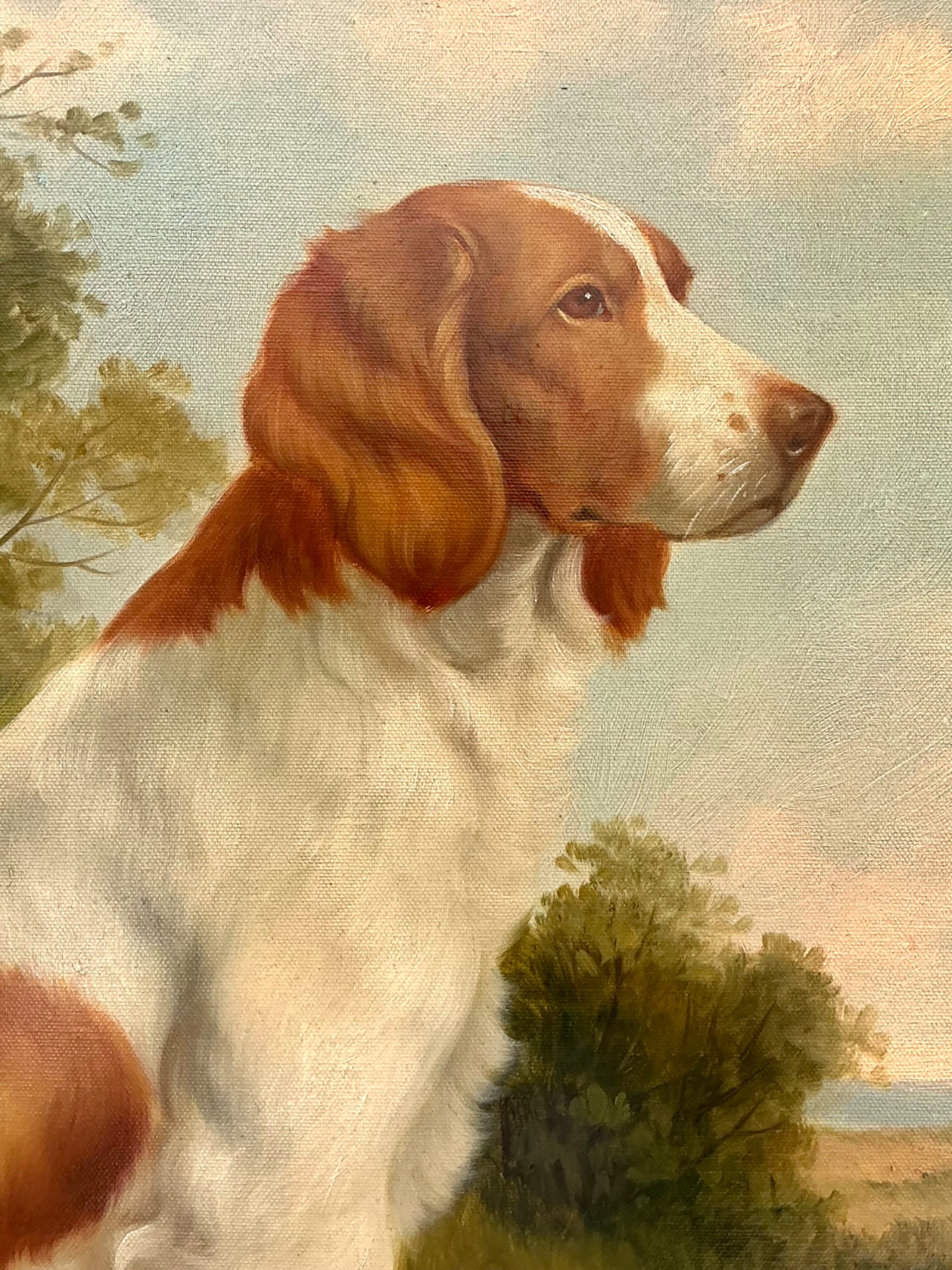 Vintage Landscape Oil Painting with Dog - Back view