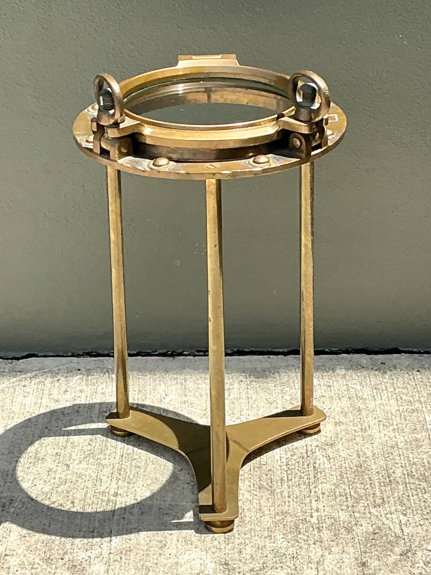 Vintage Brass and Glass Porthole Accent Table - Detail view