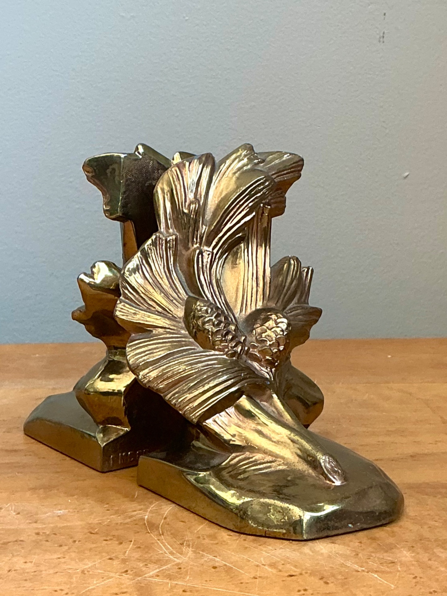 Vintage Brass Pinecone Bookends - Top view