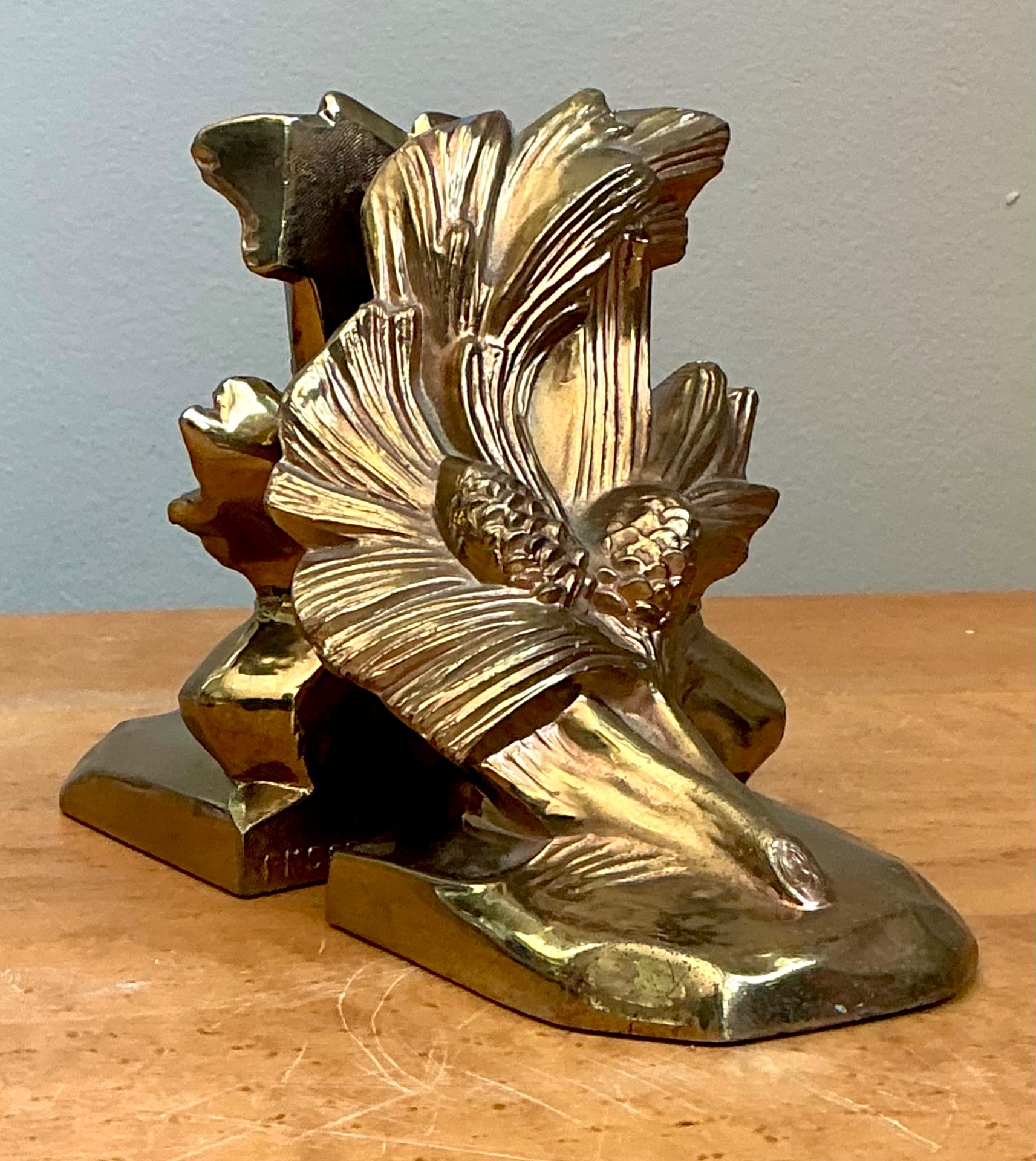 Vintage Brass Pinecone Bookends - Back view