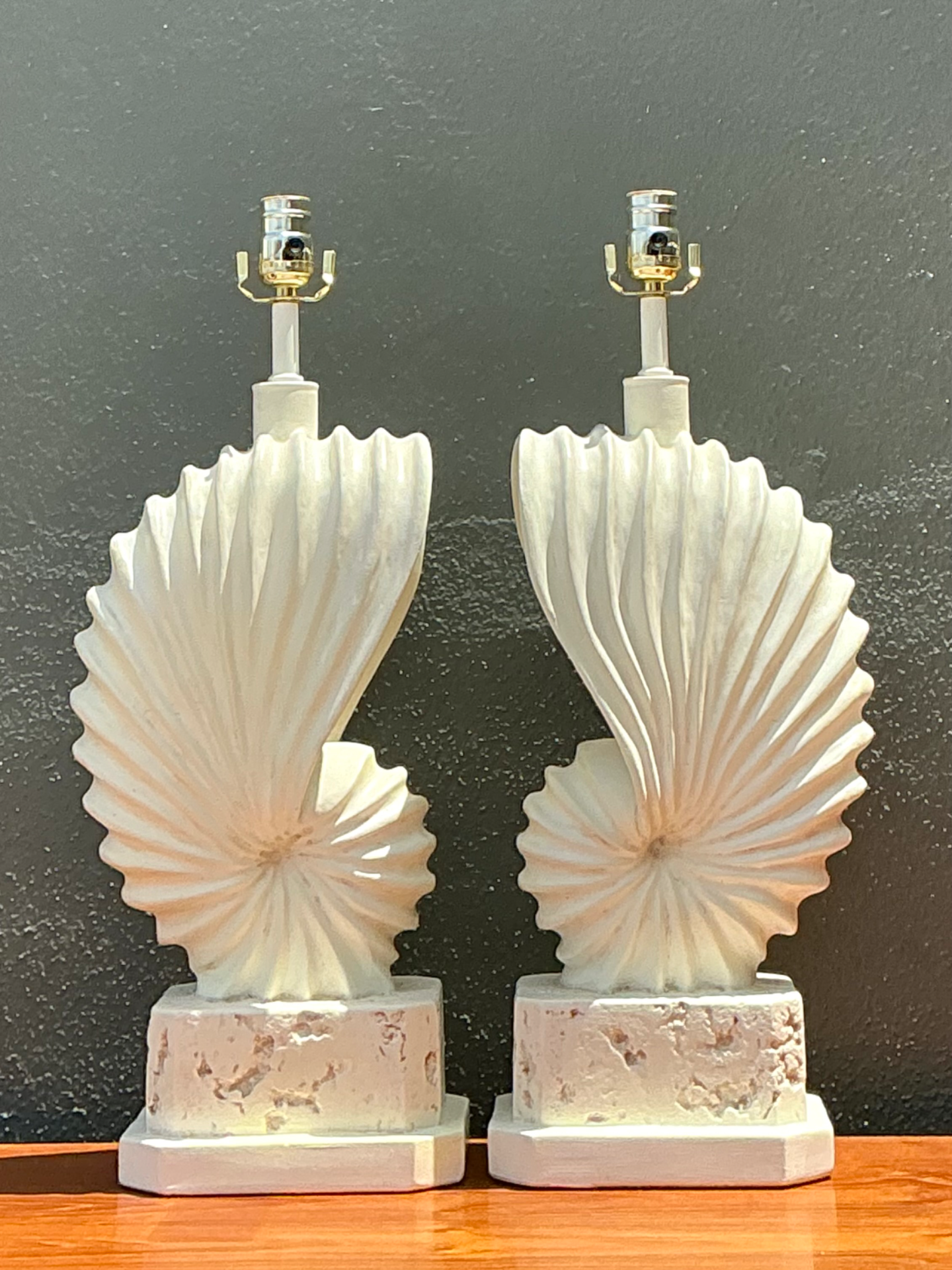 Vintage Plaster Shell Form Table Lamps - Pair - Side view