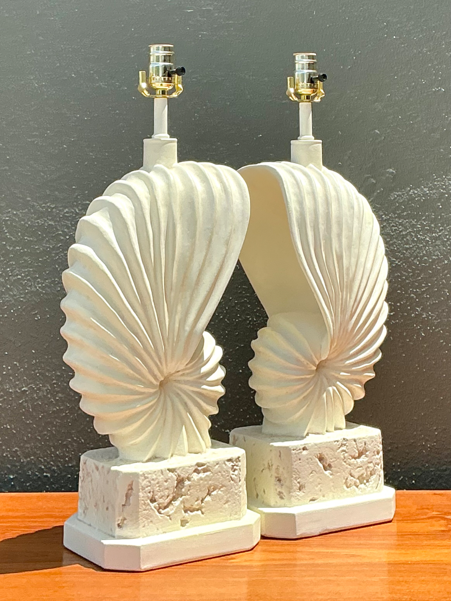 Vintage Plaster Shell Form Table Lamps - Pair - Top view