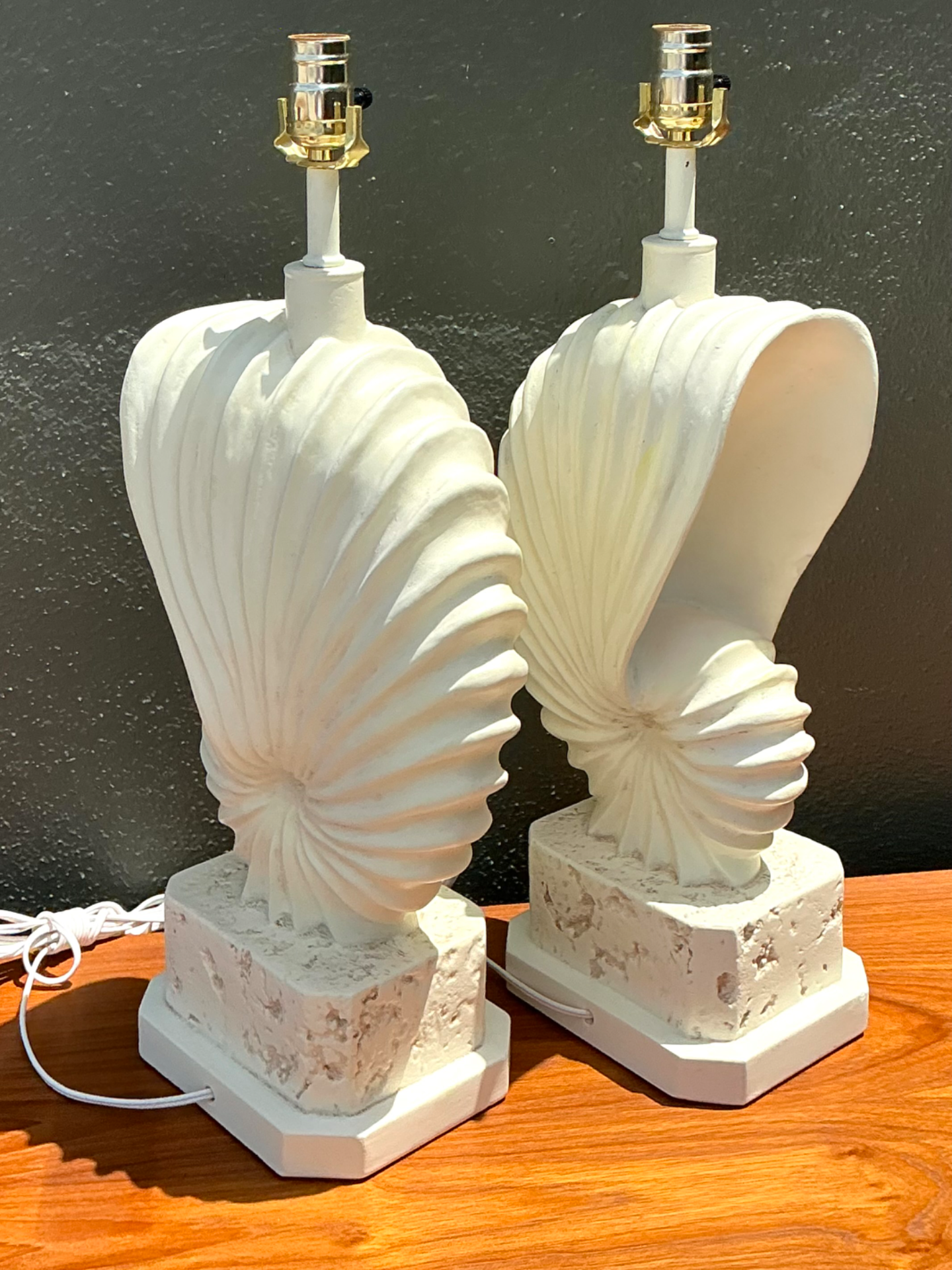 Vintage Plaster Shell Form Table Lamps - Pair - Back view