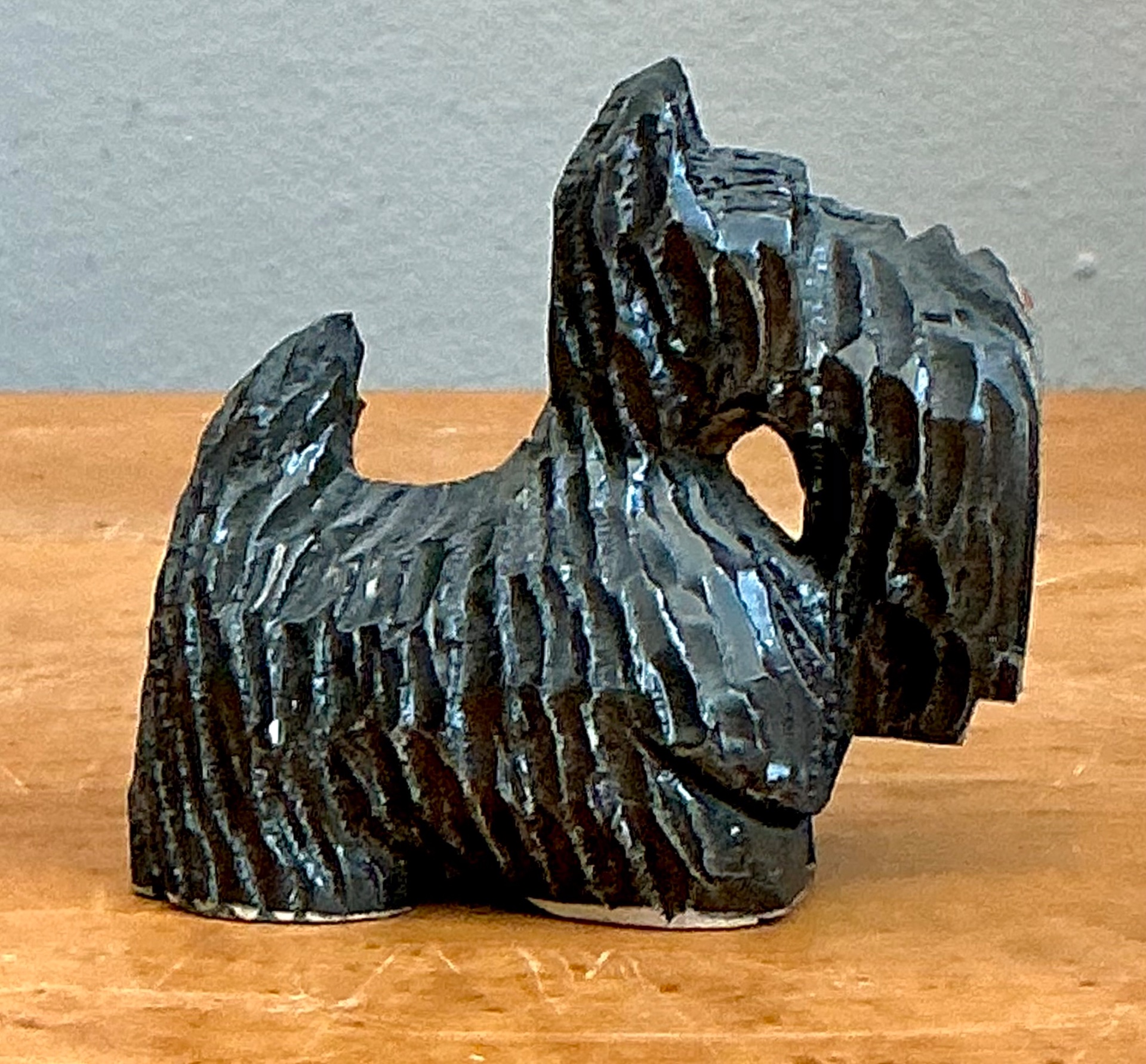 Vintage Wood Terrier Figurine - Side view