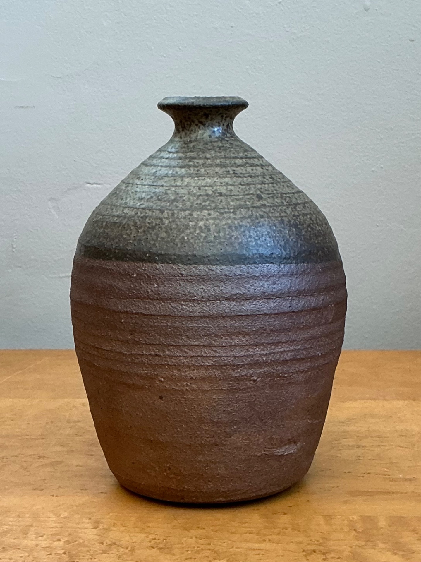 Vintage Textured Studio Pottery Vase - Stoneware, 4.5W x 6.25H - Side view