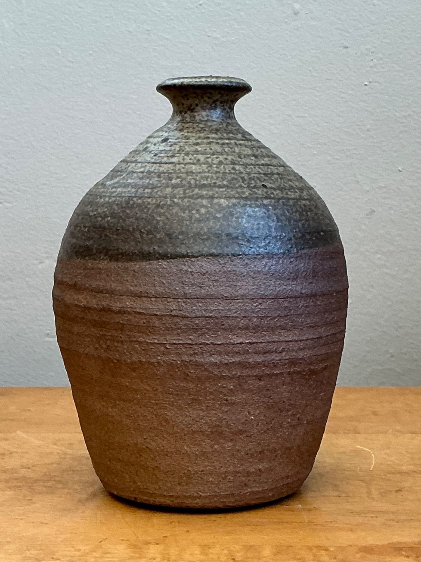 Vintage Textured Studio Pottery Vase - Stoneware, 4.5W x 6.25H - Detail view