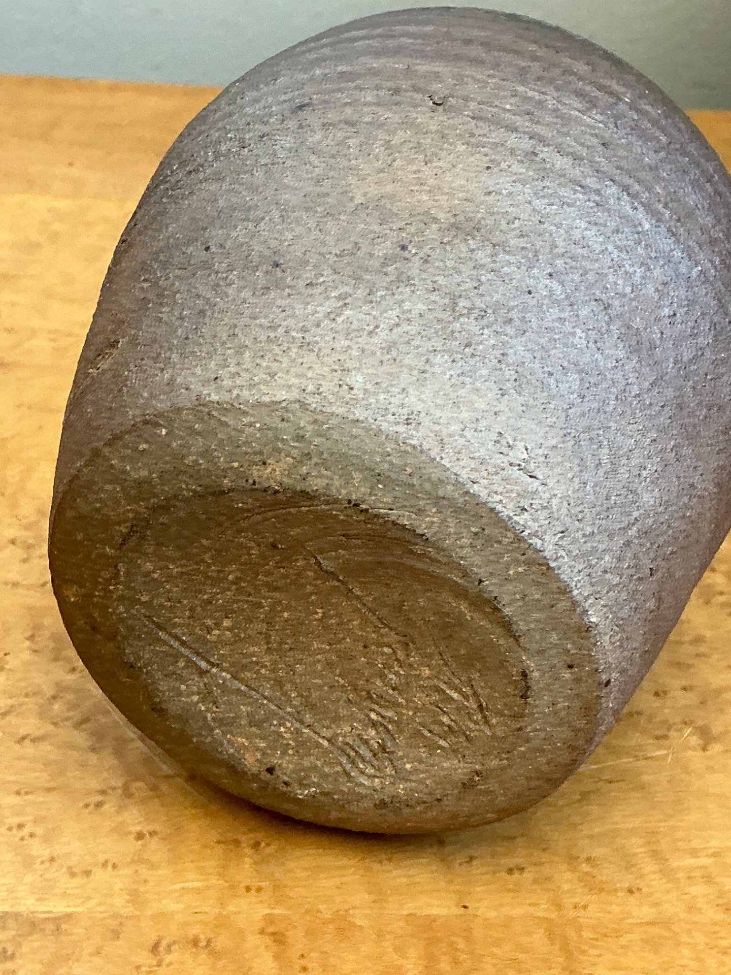 Vintage Textured Studio Pottery Vase - Stoneware, 4.5W x 6.25H - Top view
