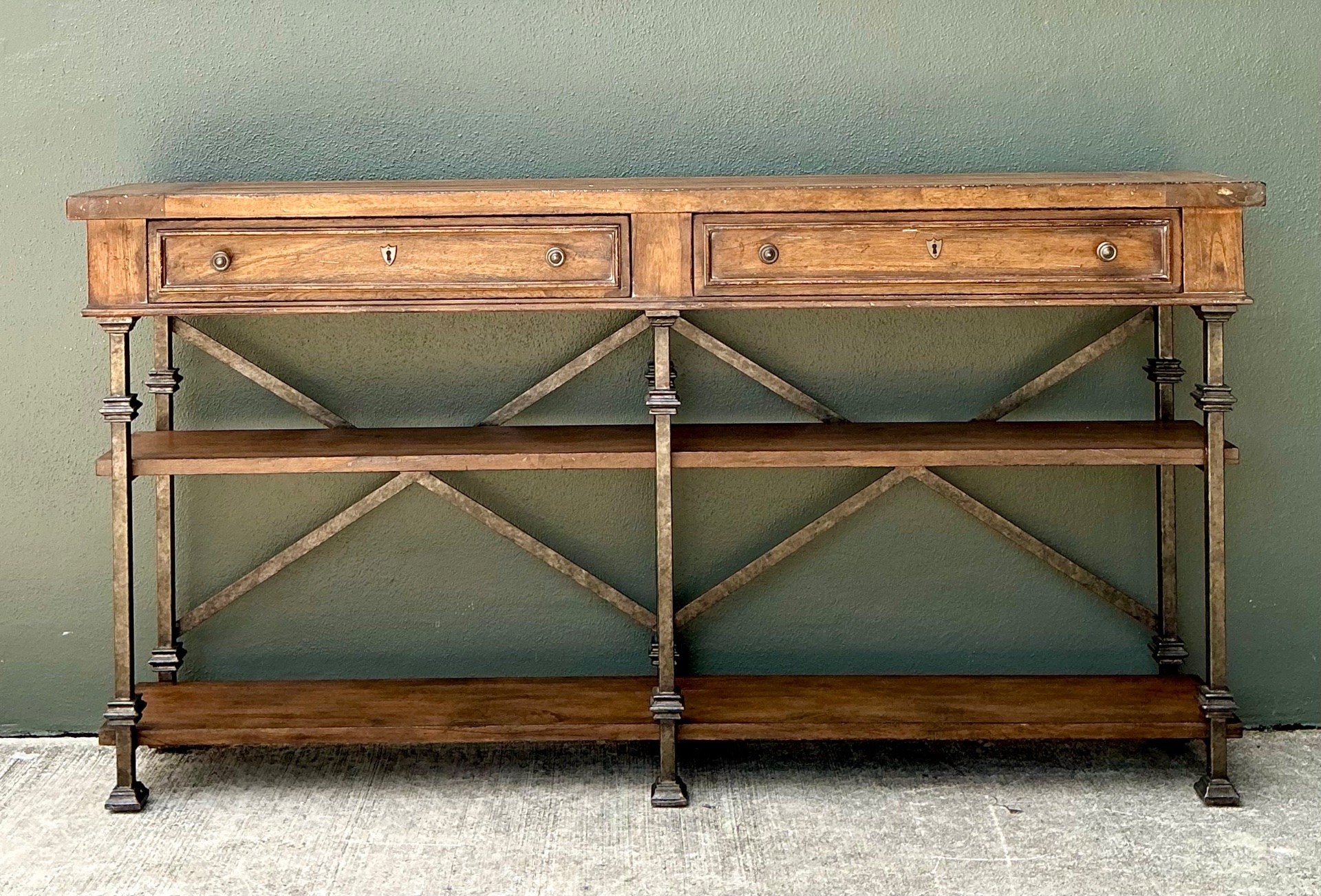 Vintage Stanley Wood and Iron Console Table - Back view
