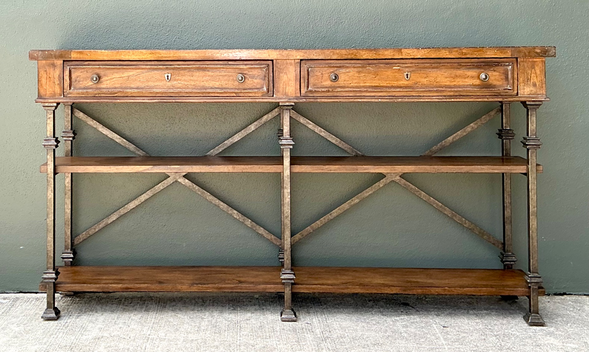 Vintage Stanley Wood and Iron Console Table - Detail view