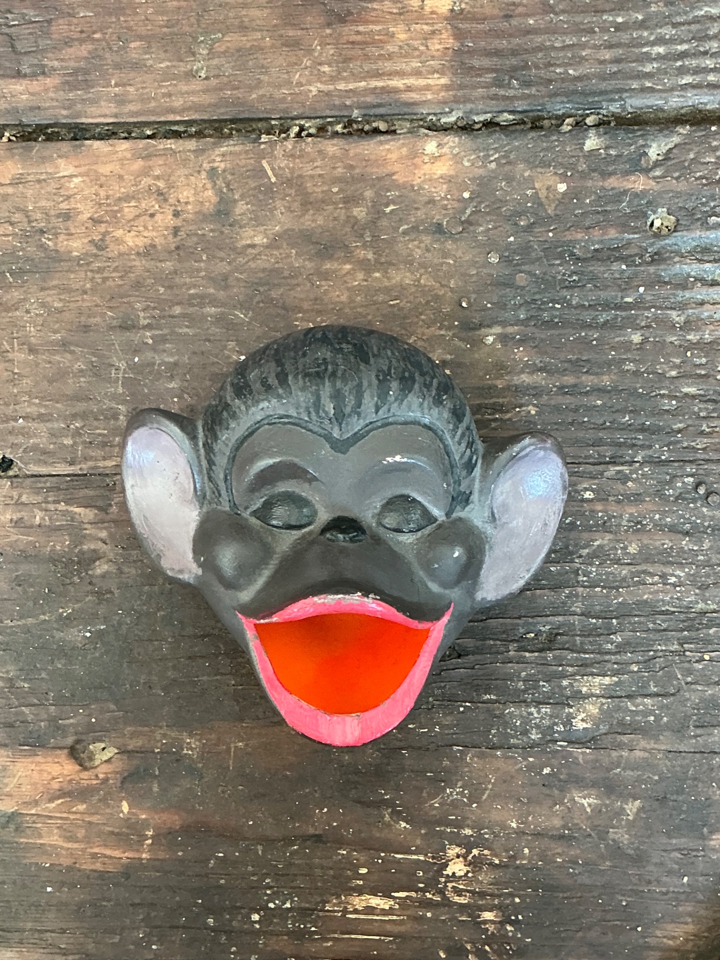 Vintage Painted Monkey Head Wall Pocket - Back view