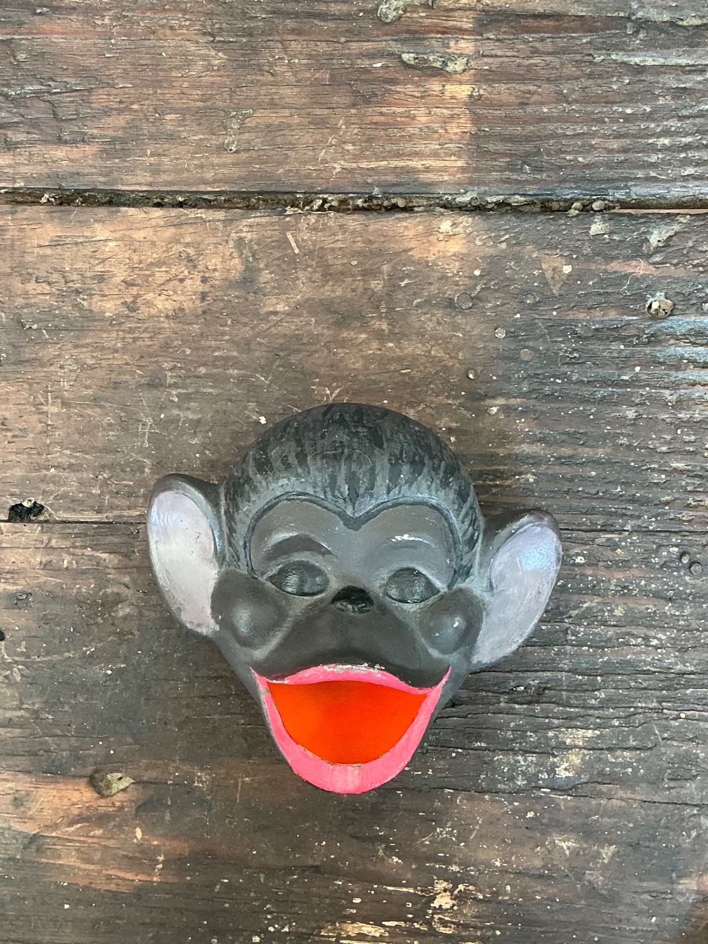Vintage Painted Monkey Head Wall Pocket - Side view