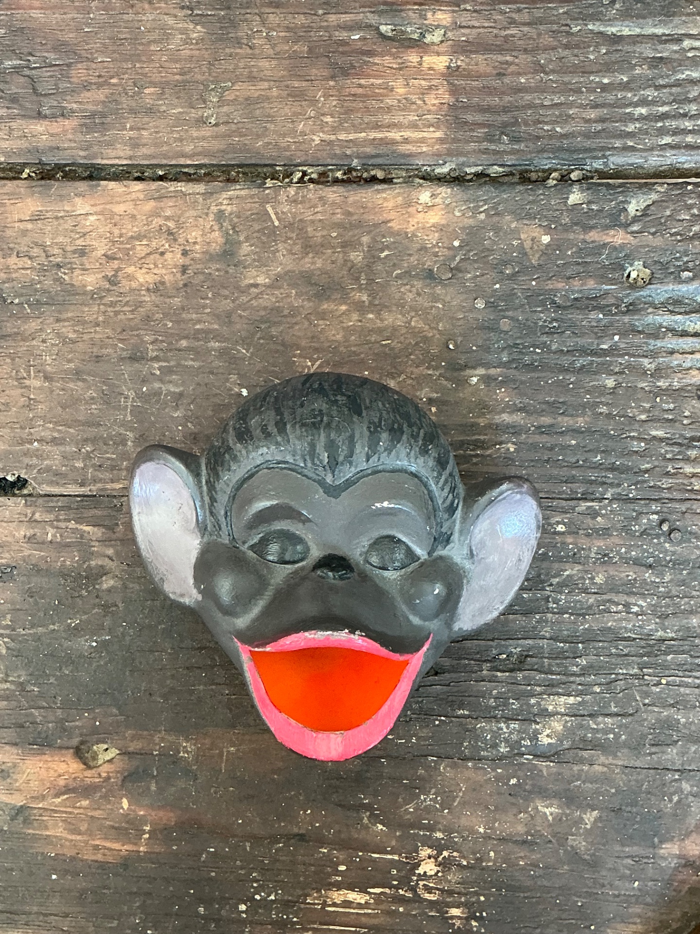 Vintage Painted Monkey Head Wall Pocket - Back view