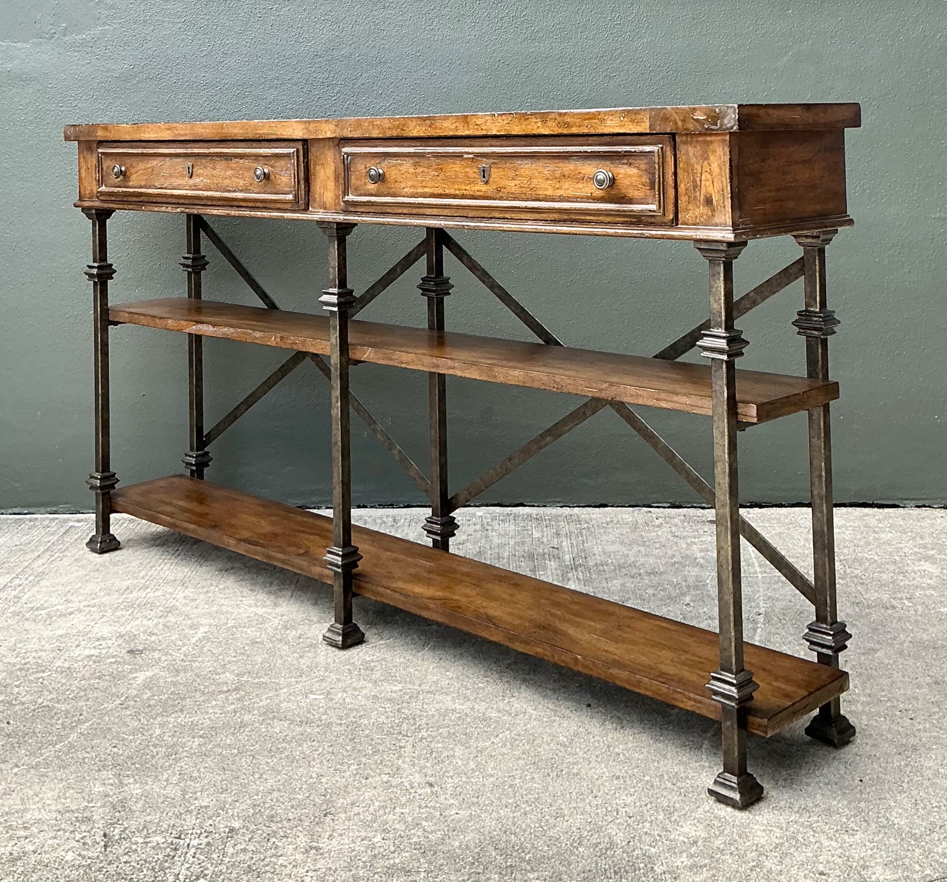 Vintage Stanley Wood and Iron Console Table - Top view