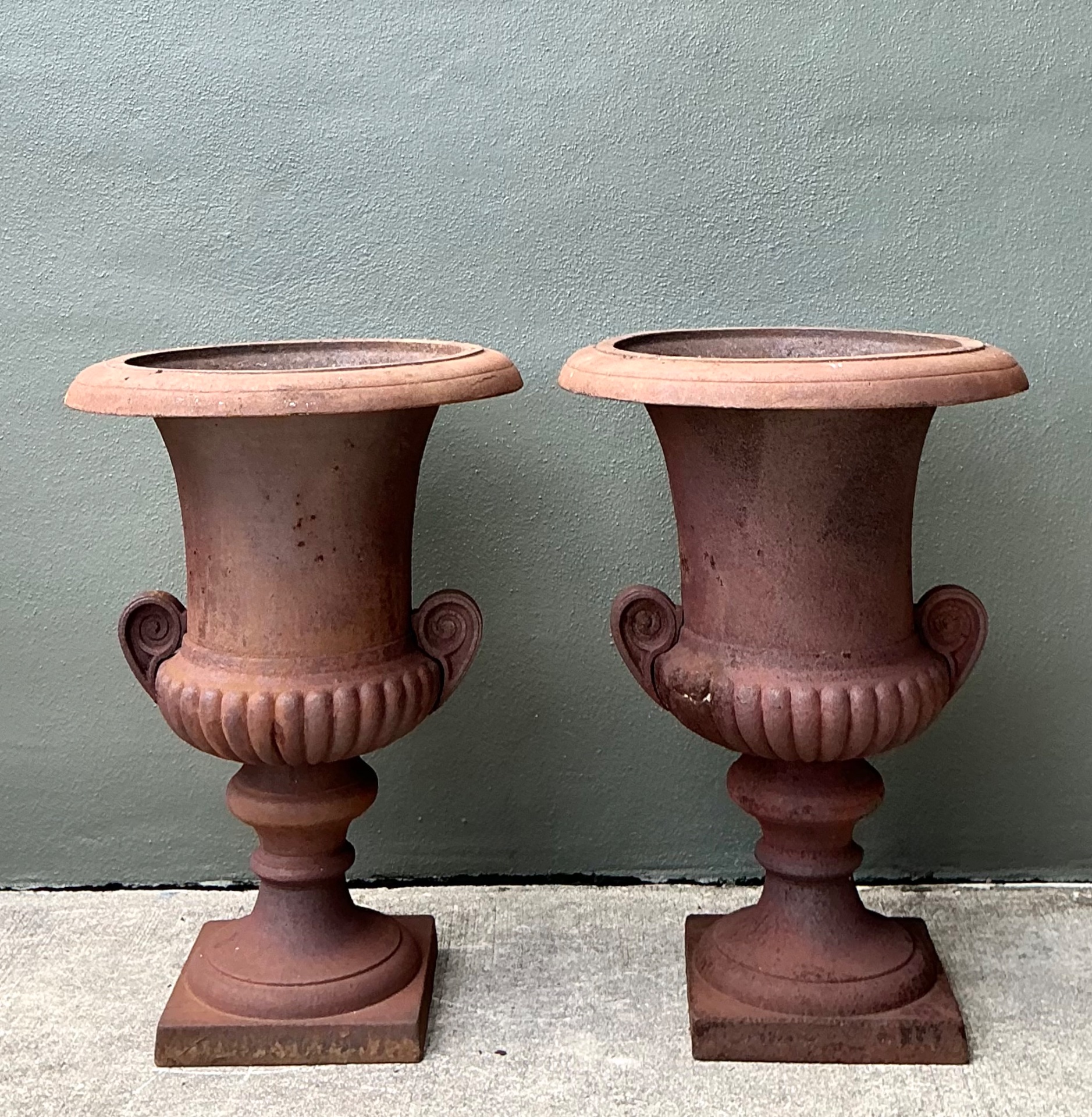 Vintage Cast Iron Garden Urns - Pair - Top view