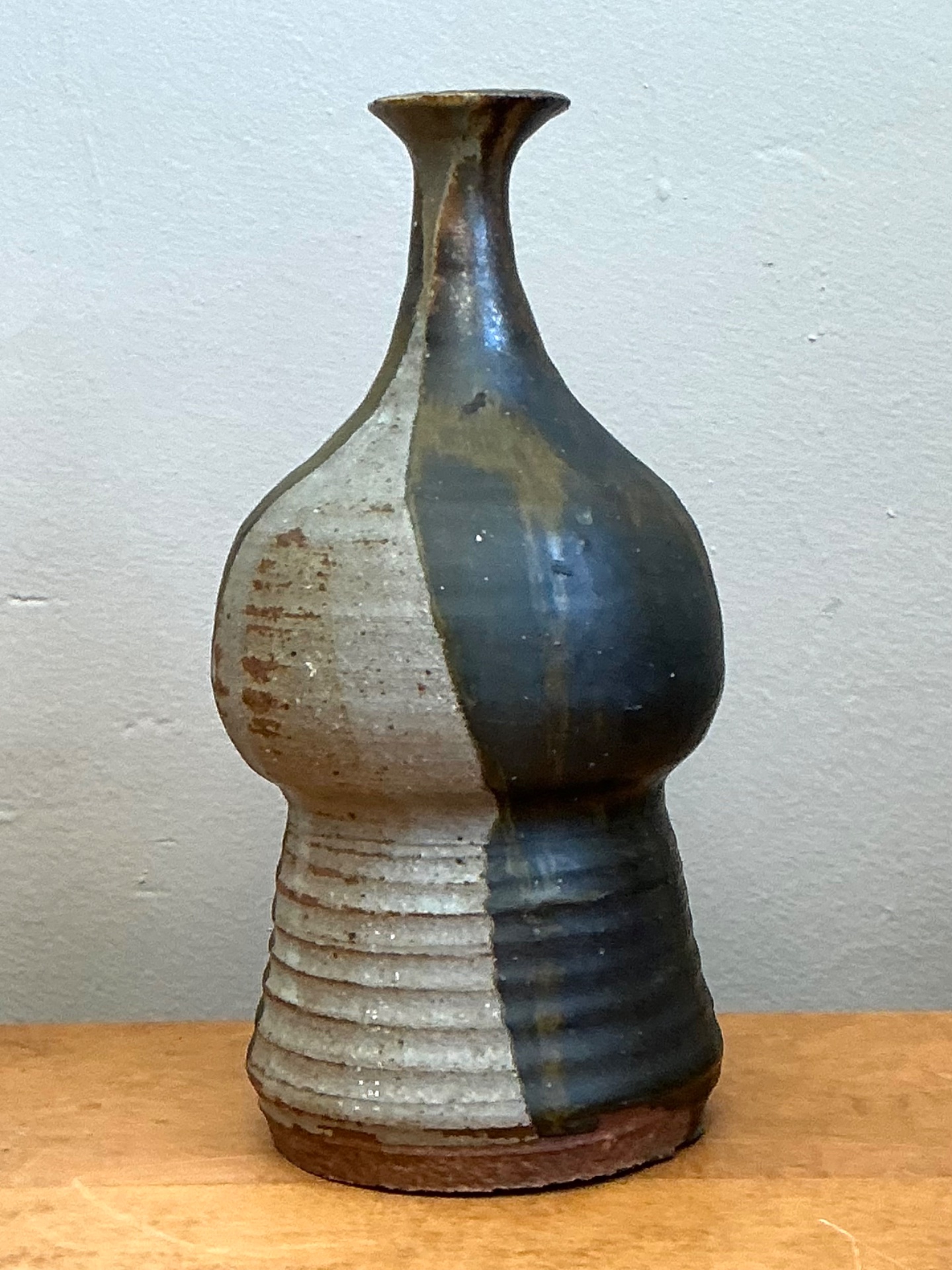 Vintage Textured Studio Pottery Vase - Stoneware, 5W x 9.75H - Detail view