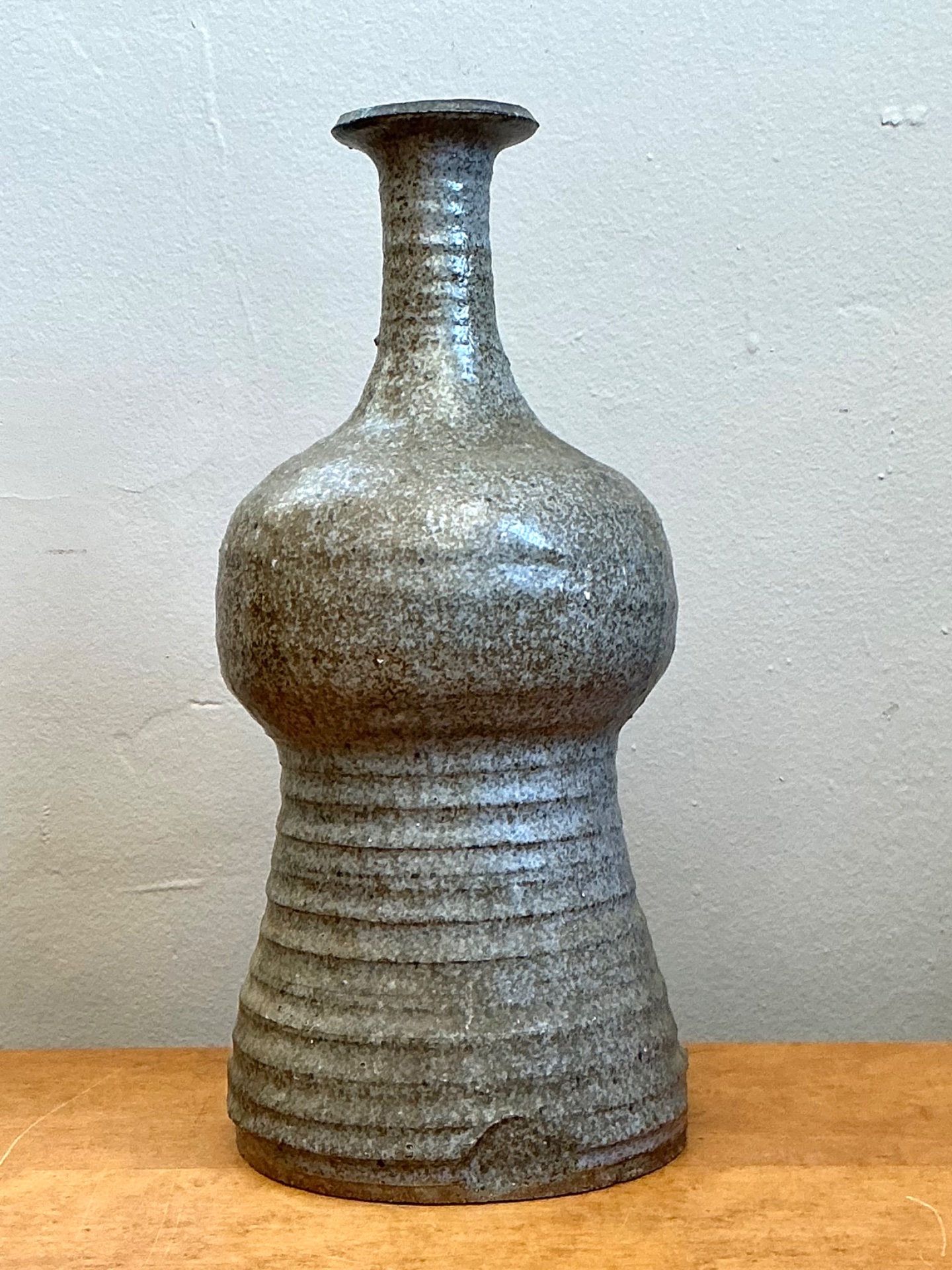 Vintage Textured Studio Pottery Vase - Stoneware, 5.25W x 11.5H - Side view