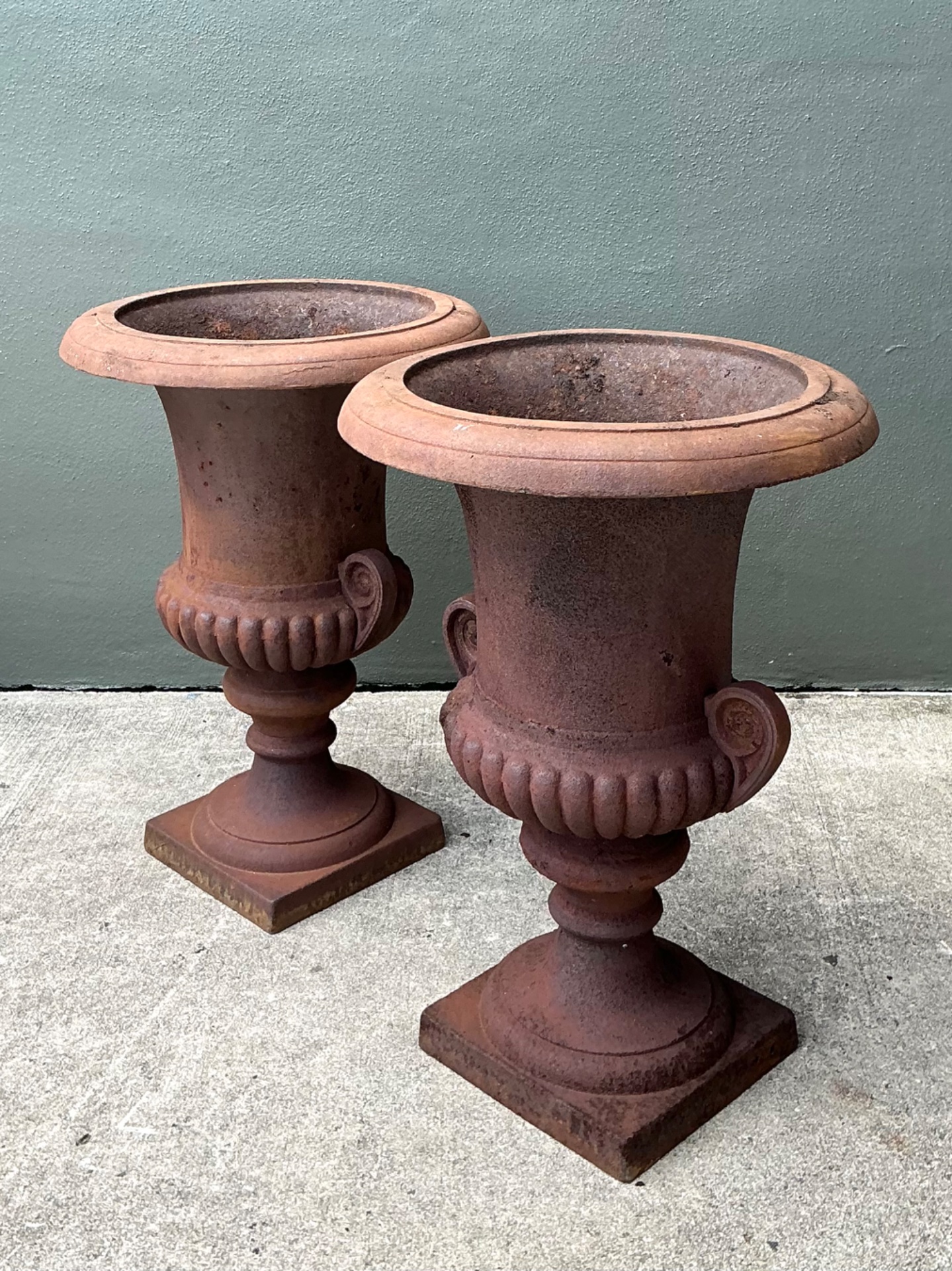 Vintage Cast Iron Garden Urns - Pair - Detail view