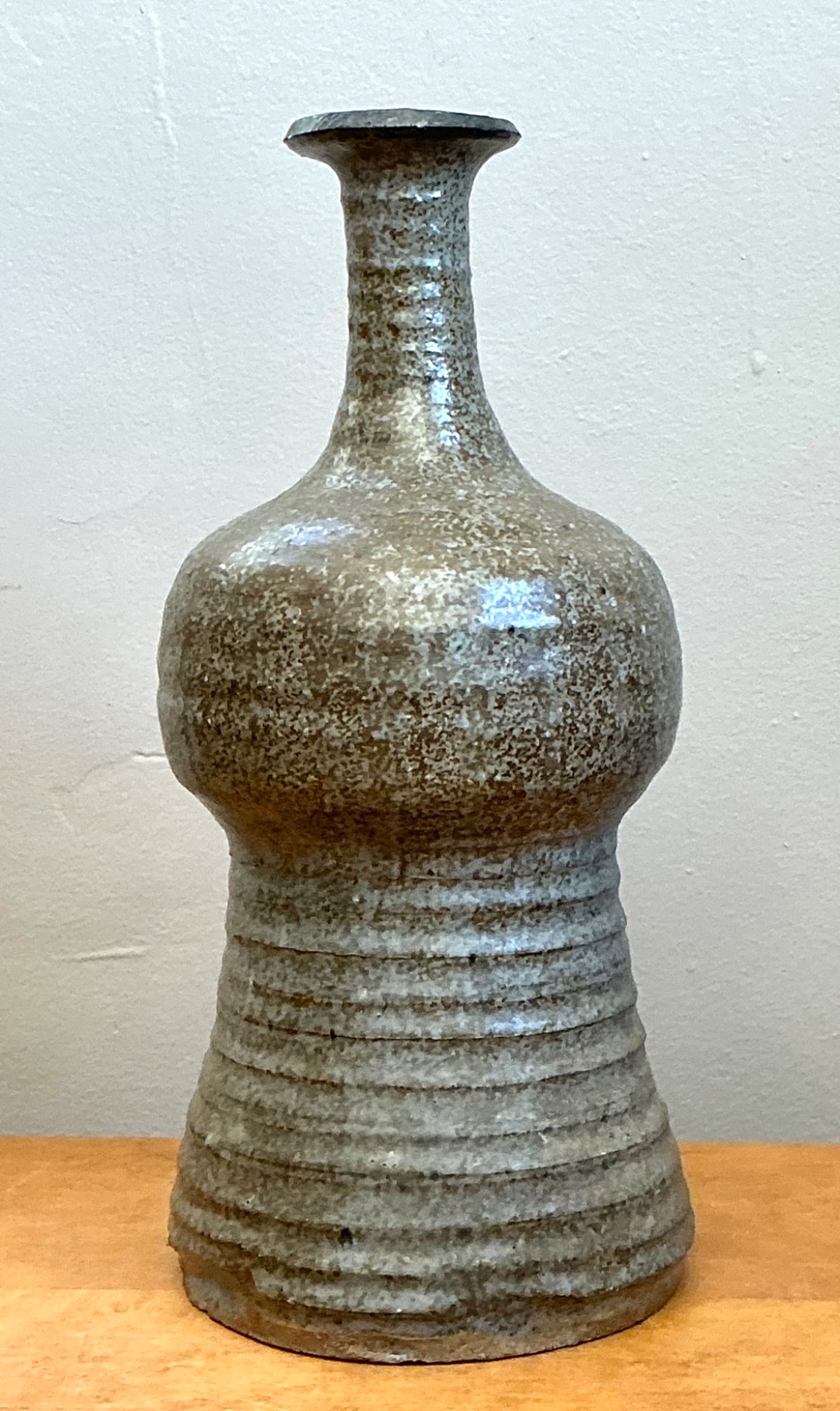 Vintage Textured Studio Pottery Vase - Stoneware, 5.25W x 11.5H - Top view