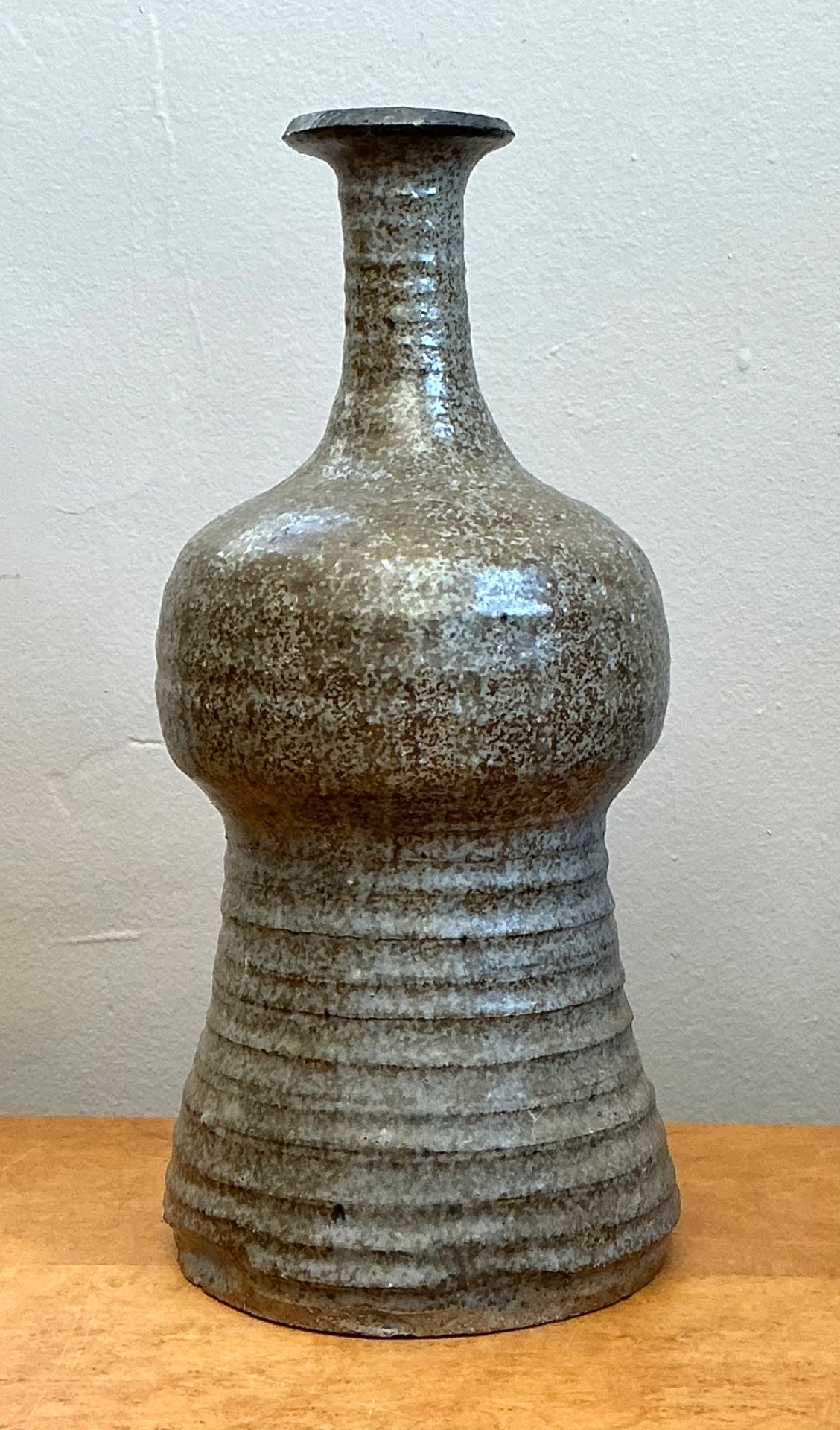 Vintage Textured Studio Pottery Vase - Stoneware, 5.25W x 11.5H - Detail view