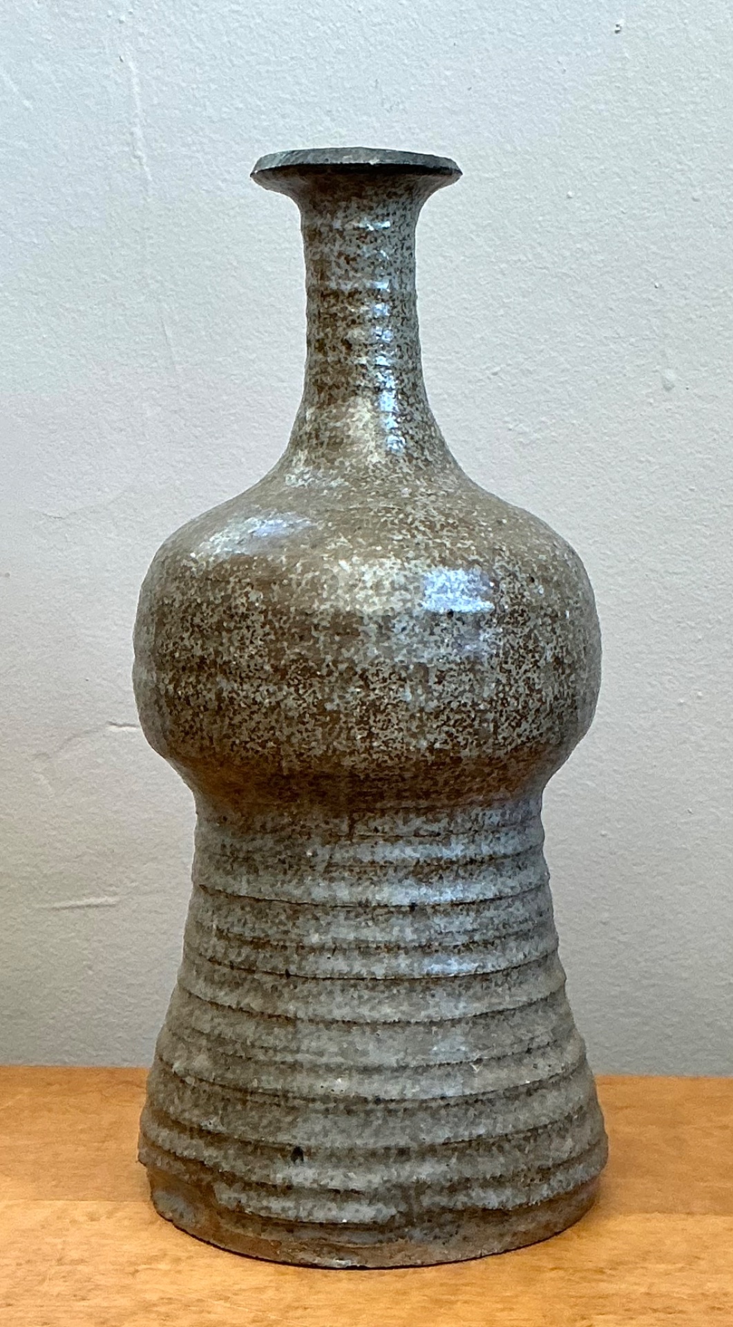 Vintage Textured Studio Pottery Vase - Stoneware, 5.25W x 11.5H - Back view