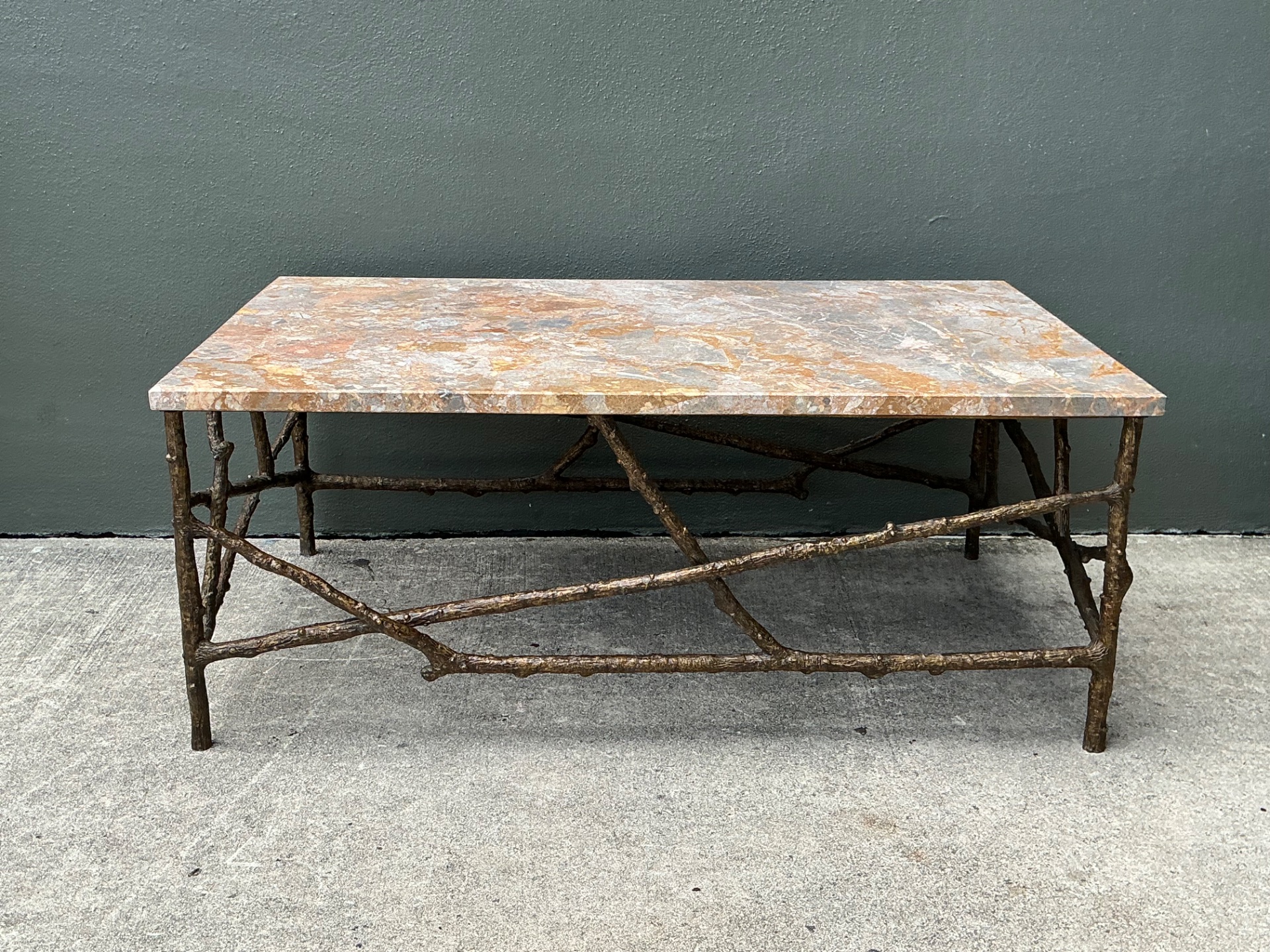 Vintage Faux Bois Marble Top Coffee Table - Side view