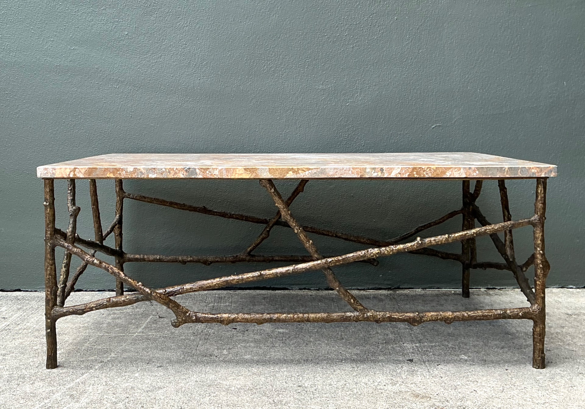 Vintage Faux Bois Marble Top Coffee Table - Top view