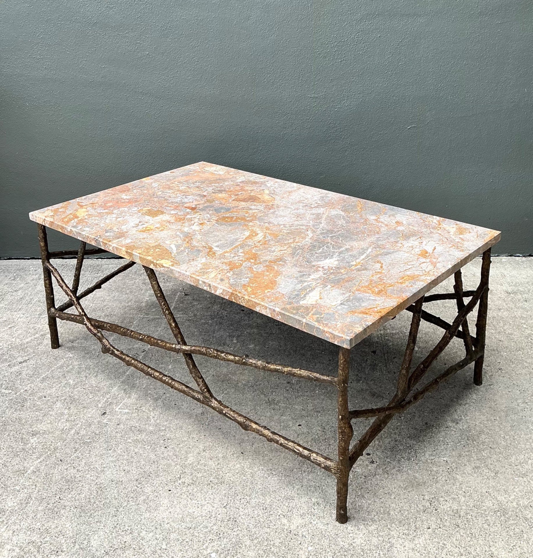 Vintage Faux Bois Marble Top Coffee Table - Detail view