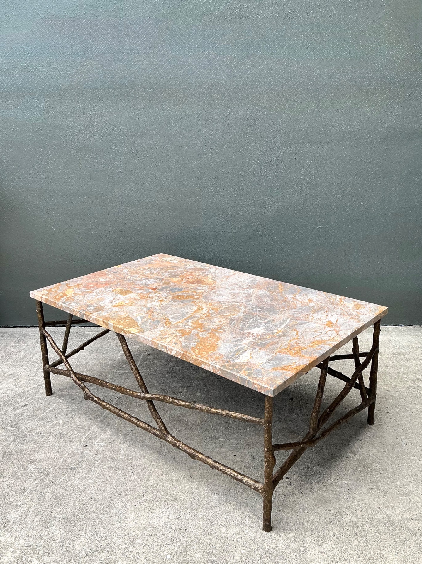 Vintage Faux Bois Marble Top Coffee Table - Back view