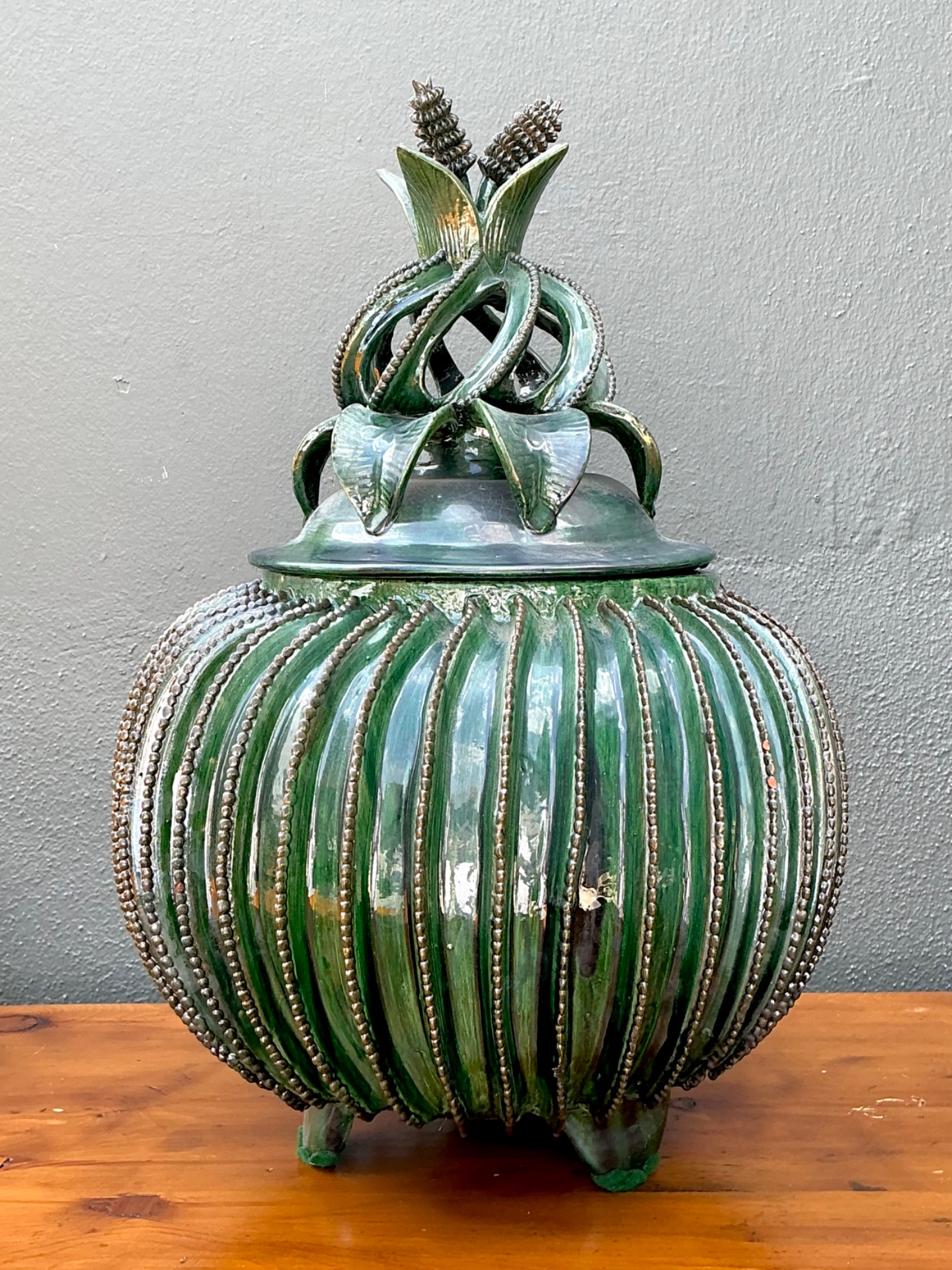 Vintage Hilario Alejo Madrigal Glazed Terracotta Pineapple Jar - Back view
