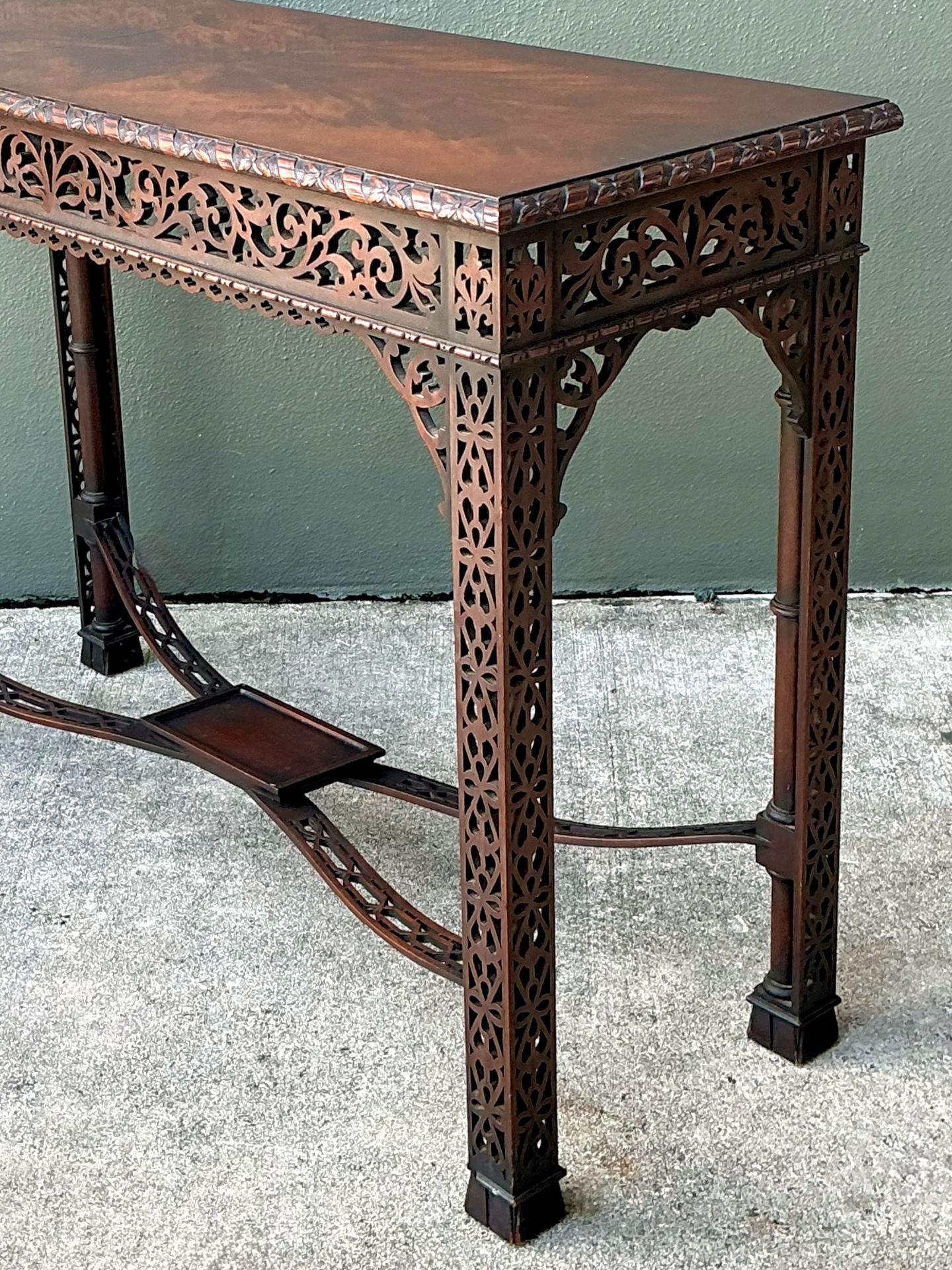 Vintage Carved Fretwork Console Table - Side view