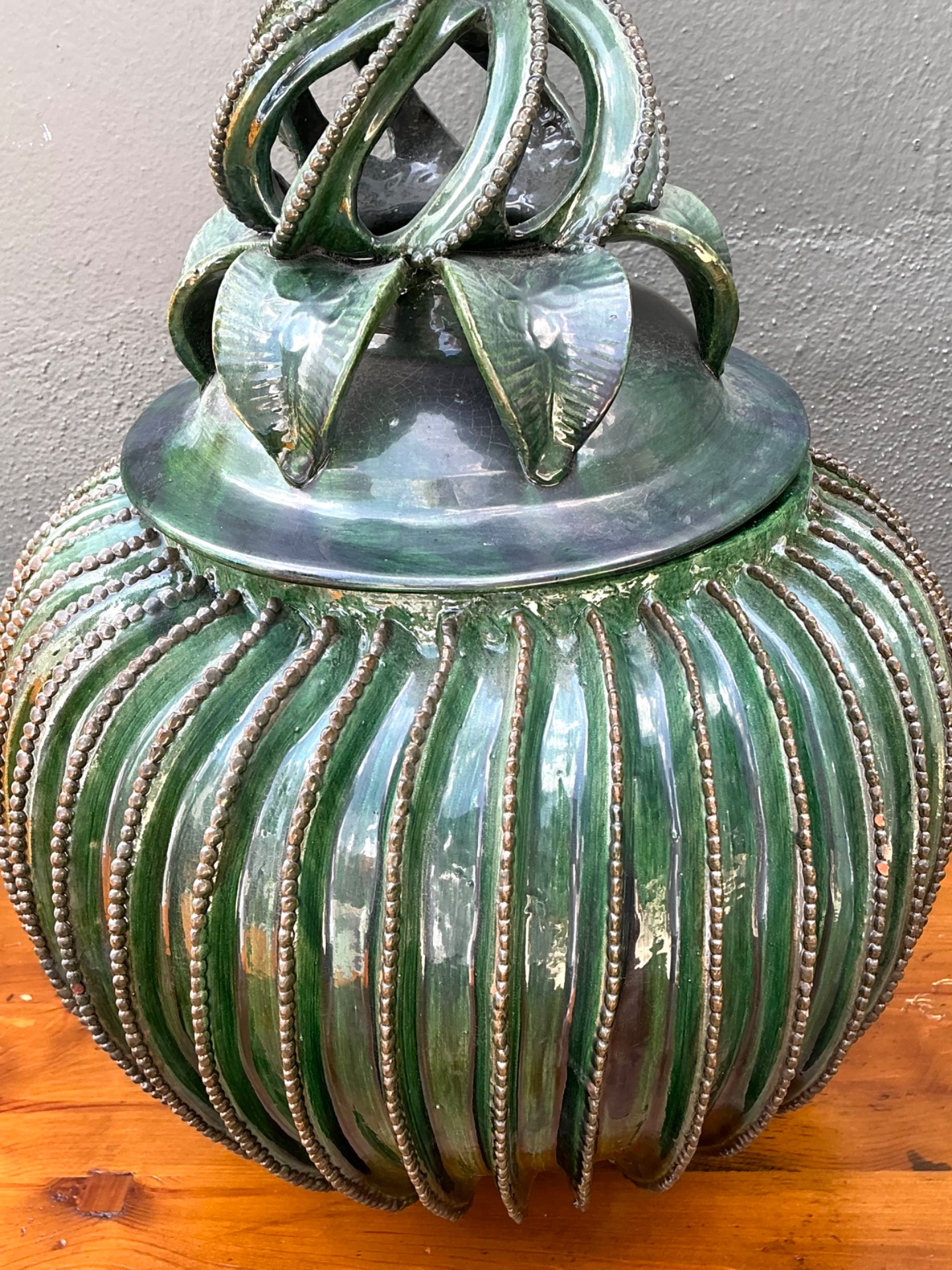 Vintage Hilario Alejo Madrigal Glazed Terracotta Pineapple Jar - Top view